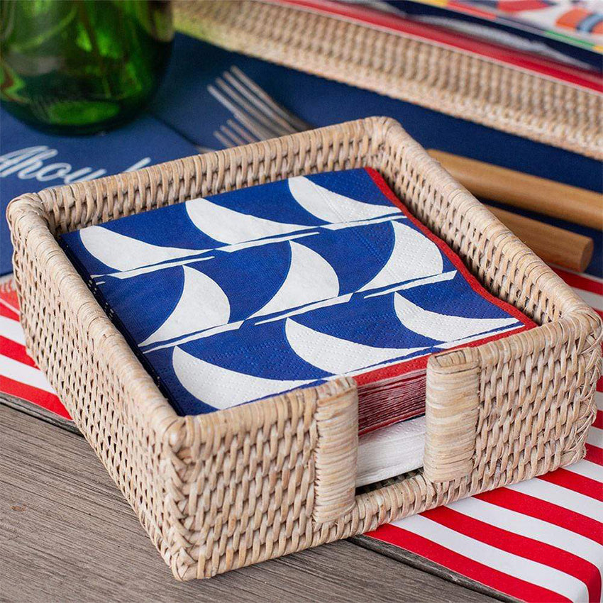 Caspari Rattan Napkin Holder - Elegant Tableware Organizer for Dining, Kitchen, and Party Decor | Perfect for Home, Restaurant, and Wedding Use