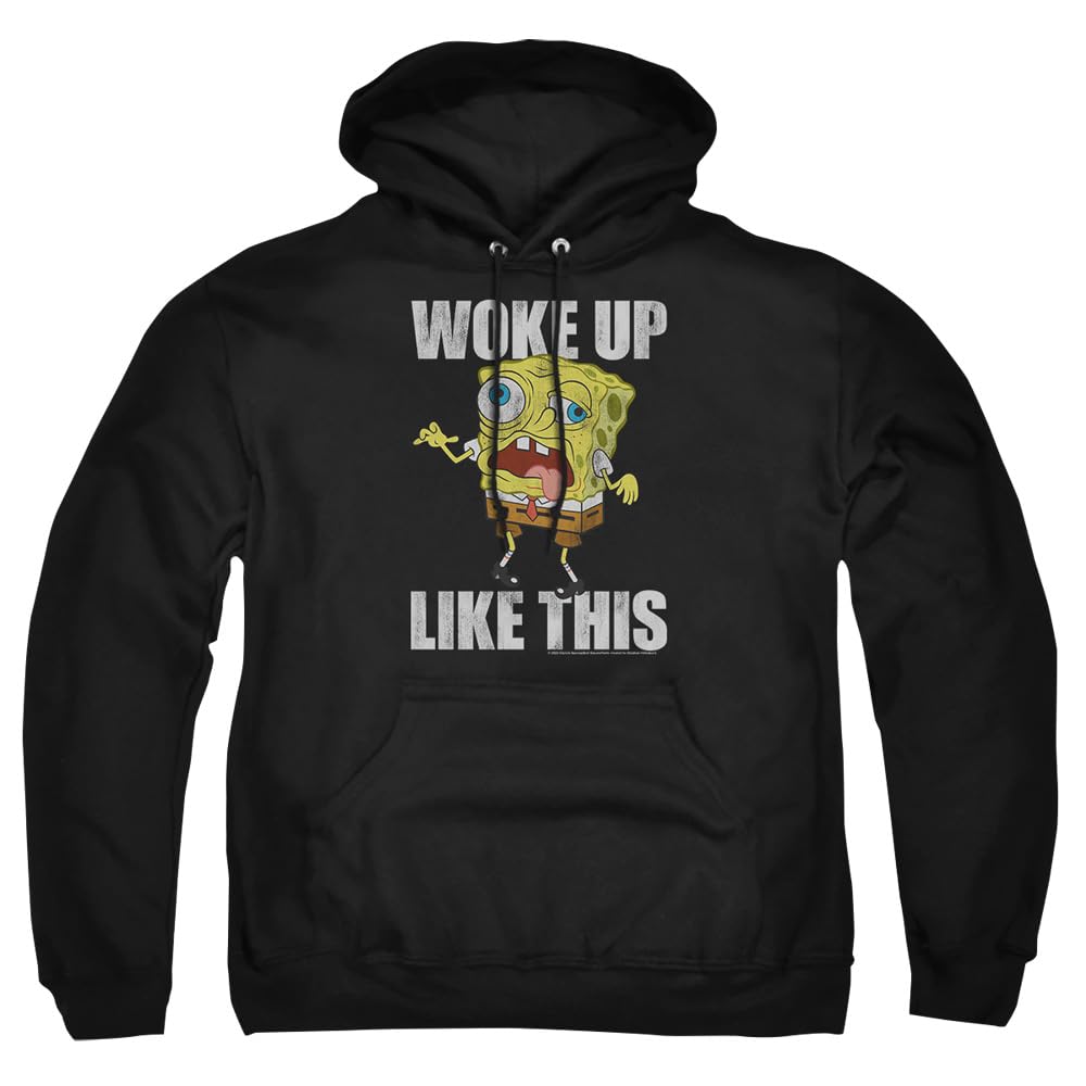 Popfunk Classic Spongebob 'Woke Up Like This' Meme Unisex Hoodie - Black, Large | Comfortable Pullover Sweatshirt for Casual Wear & Anime Fans