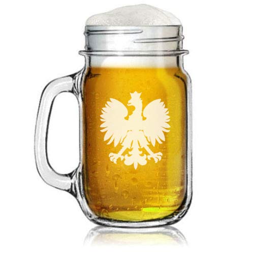 16oz Mason Jar Glass Mug with Handle - Polish Eagle Design - Perfect for Coffee, Tea, Smoothies & Home Decor - Durable Drinking Cup for Kitchen, Office or Gifts