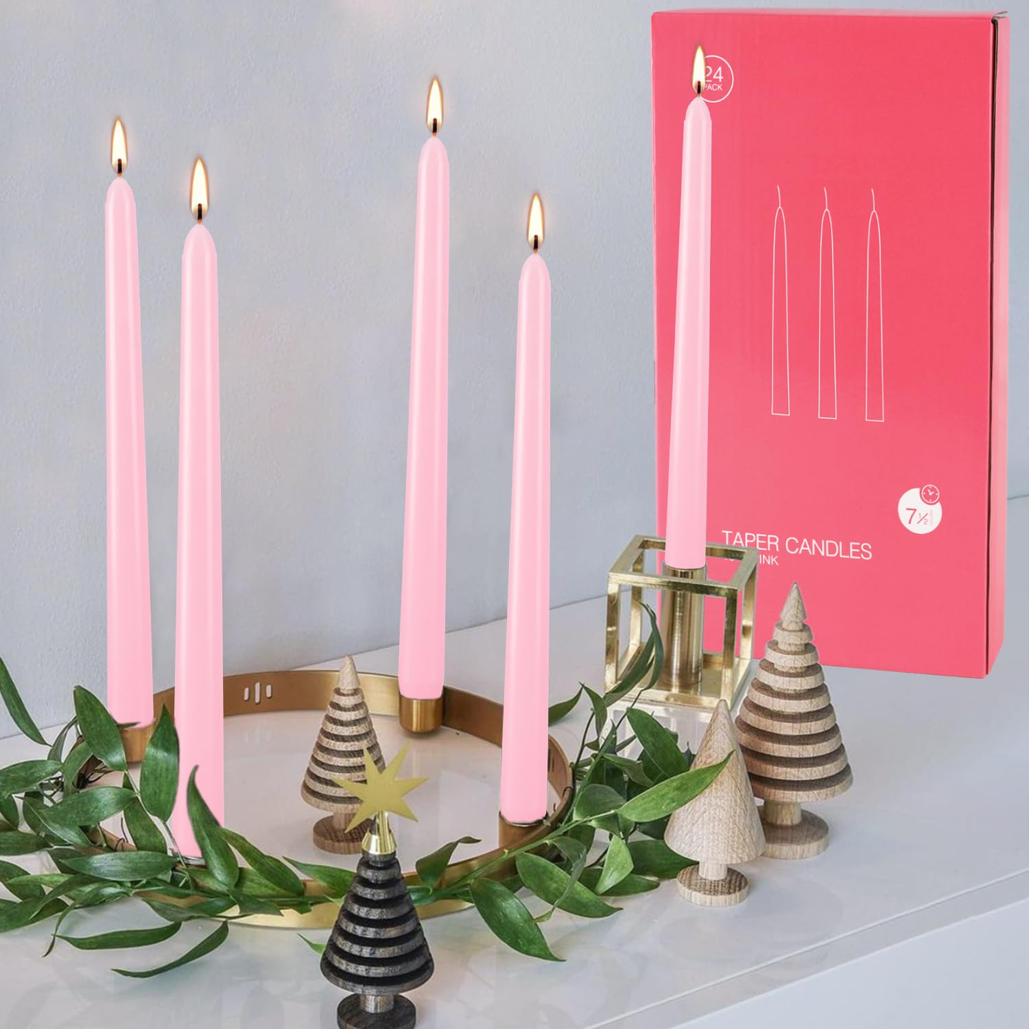 10 Inch Pink Taper Candles - Set of 24 Dripless Unscented Candlesticks for Dinner Parties, Shabbat, Halloween, Christmas, Weddings - Long Lasting 8 Hour Burn Time - Perfect for Romantic Dinners, Holiday Decor & Special Occasions