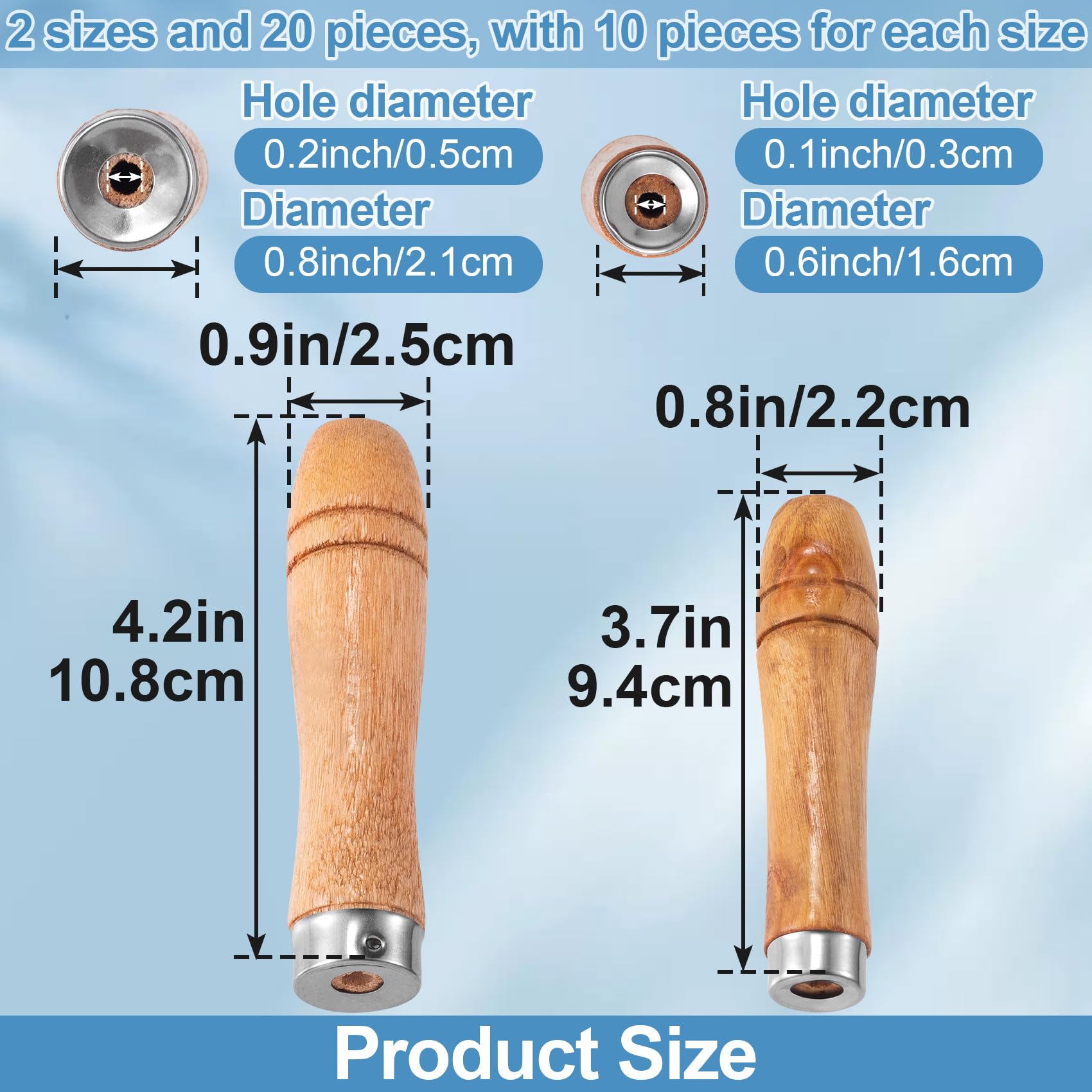 20pcs Wooden File Handles with Metal Collar - Medium (6