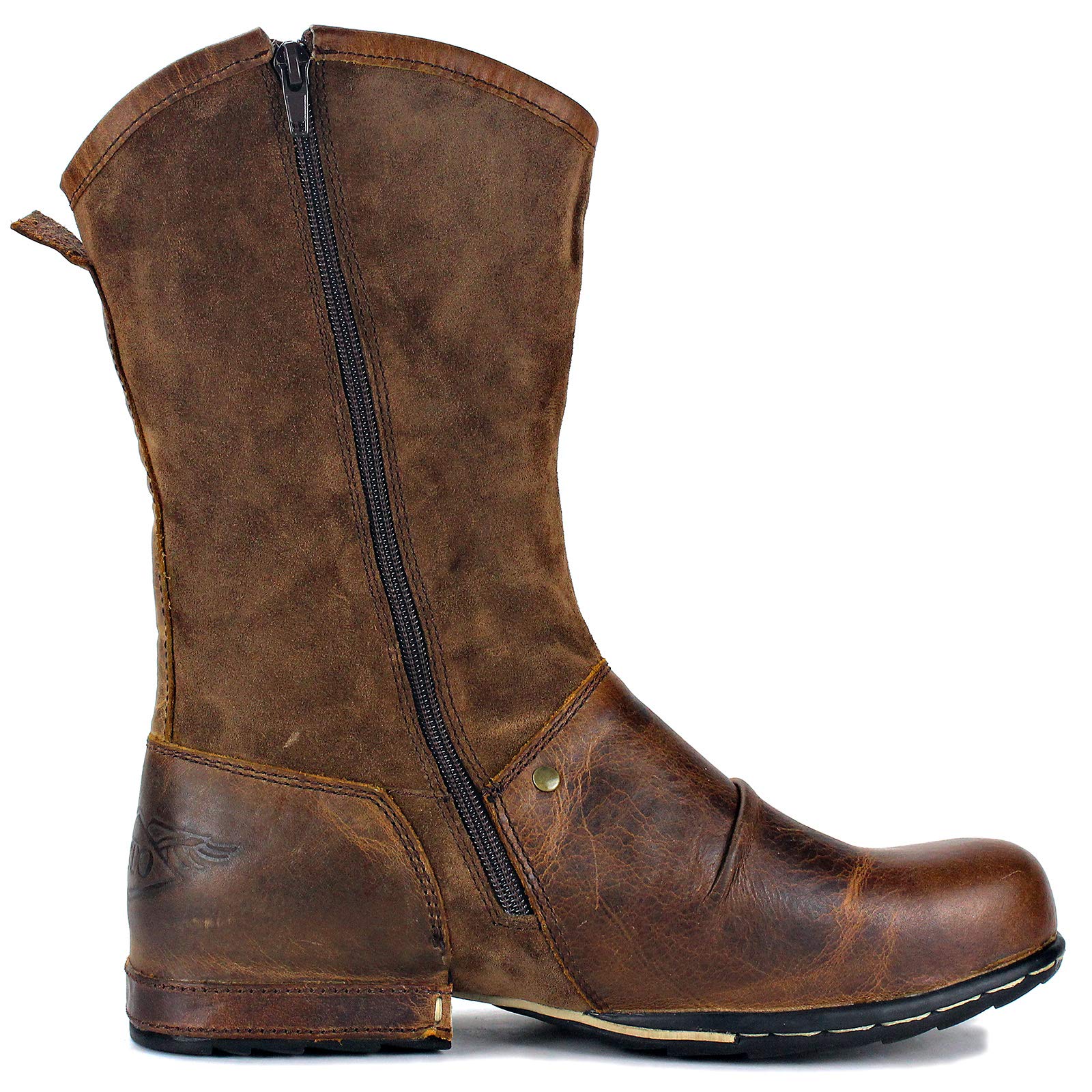 OSSTONE Men's Fashion Leather Moto Boots - Western Zipper-Up Chukka Casual Shoes OS-5008-1-H1 Brown | Perfect for Motorcycle Riding, Outdoor Adventures & Everyday Wear