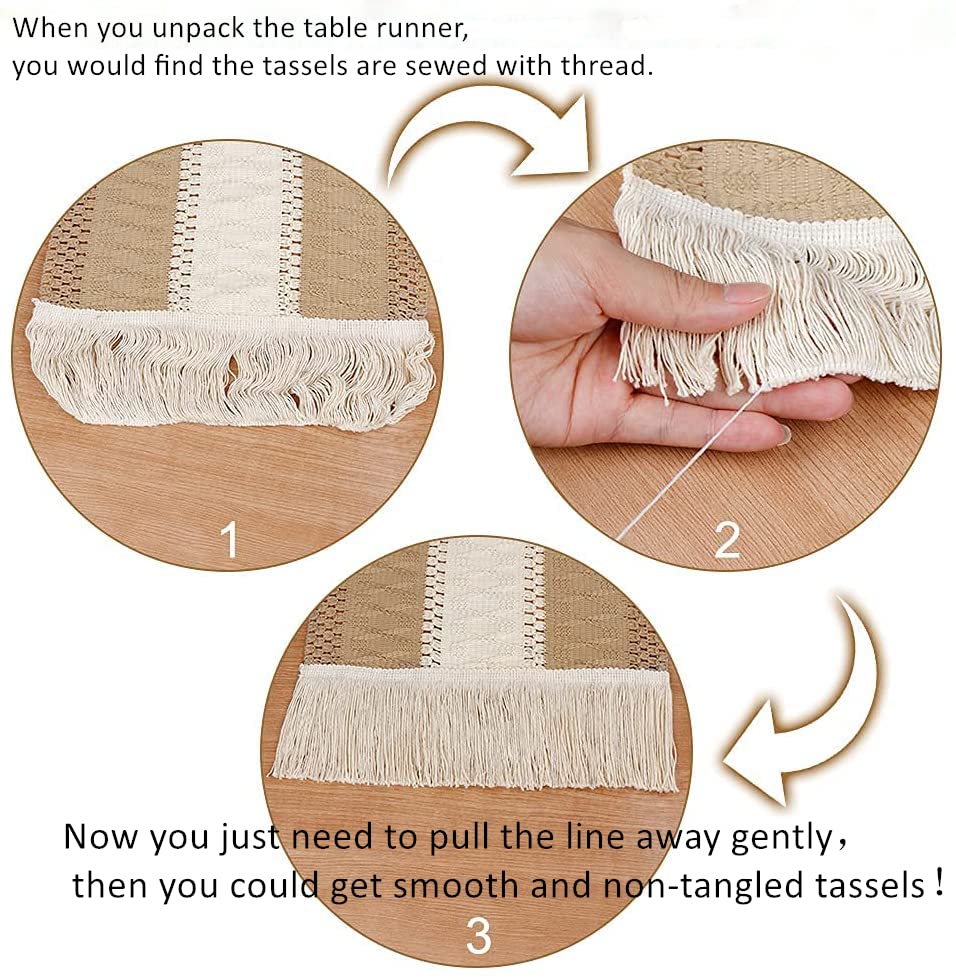 72 Inch Macrame Boho Table Runner with Tassels - Farmhouse Style Bohemian Dining Table Decor for Kitchen, Wedding, and Party Settings