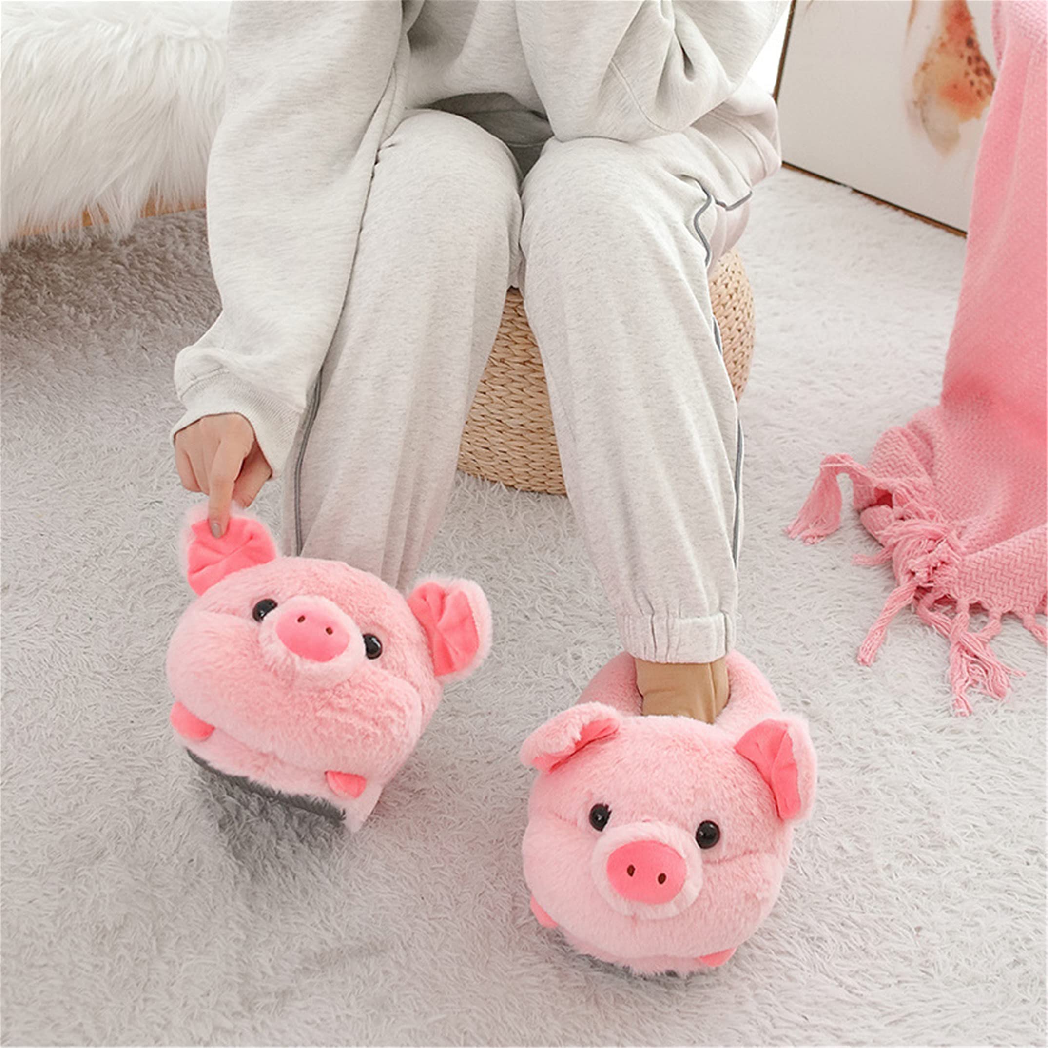 Adorable Pig Cartoon Animal House Slippers for Women - Cozy Winter Fuzzy Indoor/Outdoor Slippers - Perfect for Home, Lounge & Gift Giving