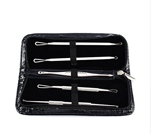 5Pcs Blackhead Remover Kit - Facial Pimple Extractor Tools, Acne Blemish Removal Set with Needle & Tweezers for Skin Care | Perfect for Home Spa & Professional Use