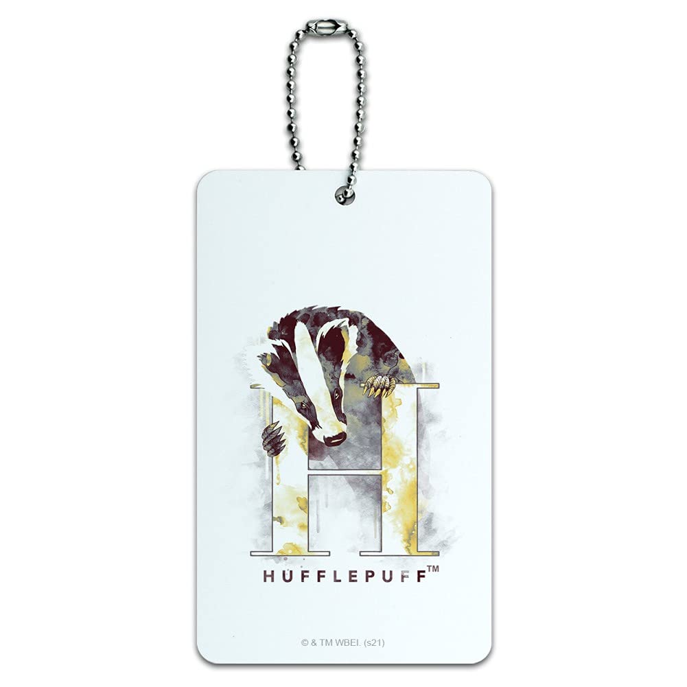 Harry Potter Hufflepuff Watercolor Crest Luggage Tag - Durable Suitcase ID Tag for Carry-On Bags - Perfect for Travel, Cosplay & Harry Potter Fans