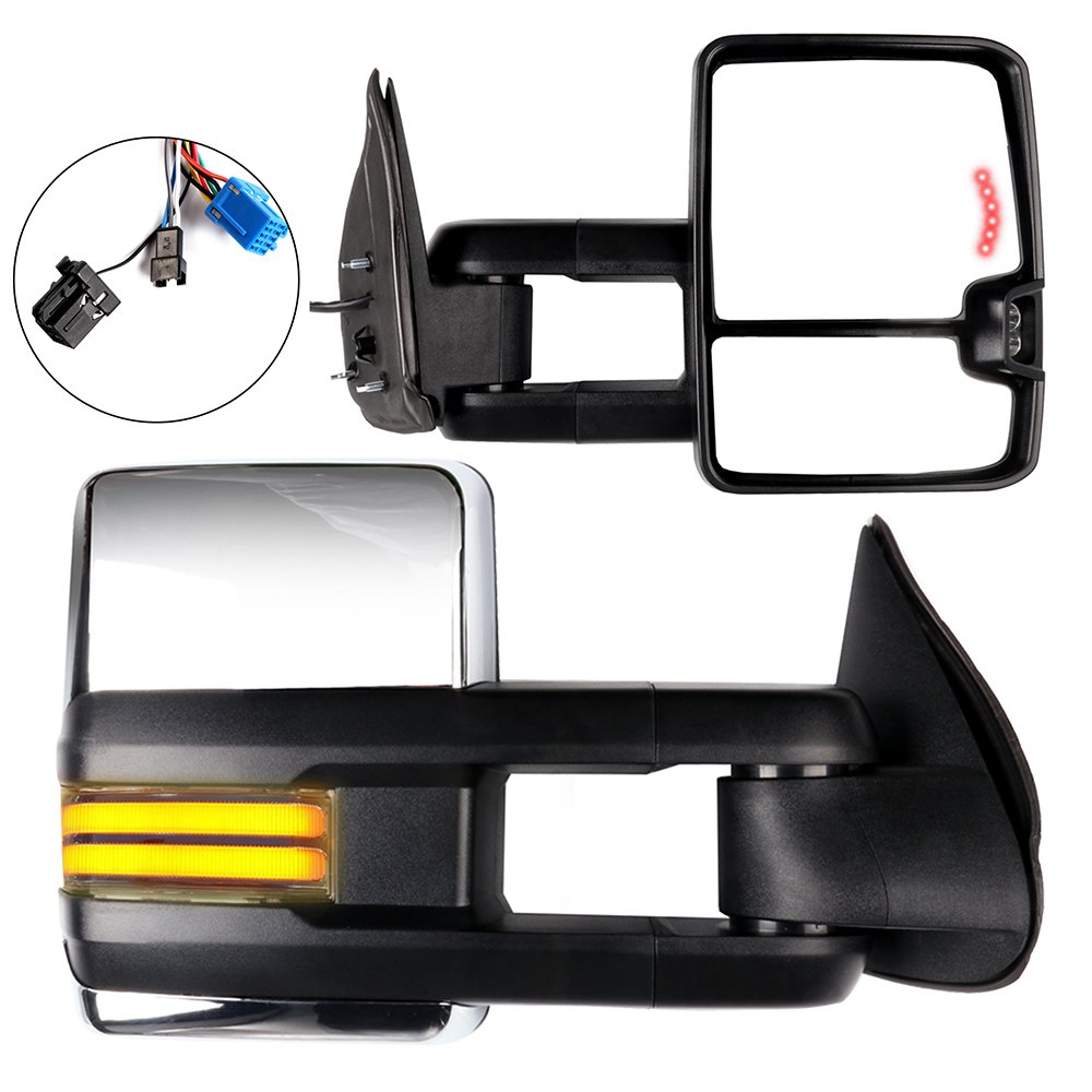 ROADFAR Power Heated Towing Mirrors with LED Turn Signal & Running Lights - Compatible with 2003-2006 Chevy Silverado & GMC Sierra Pickup Trucks (Left & Right Side) - Perfect for Towing, Camping & Off-Road Adventures