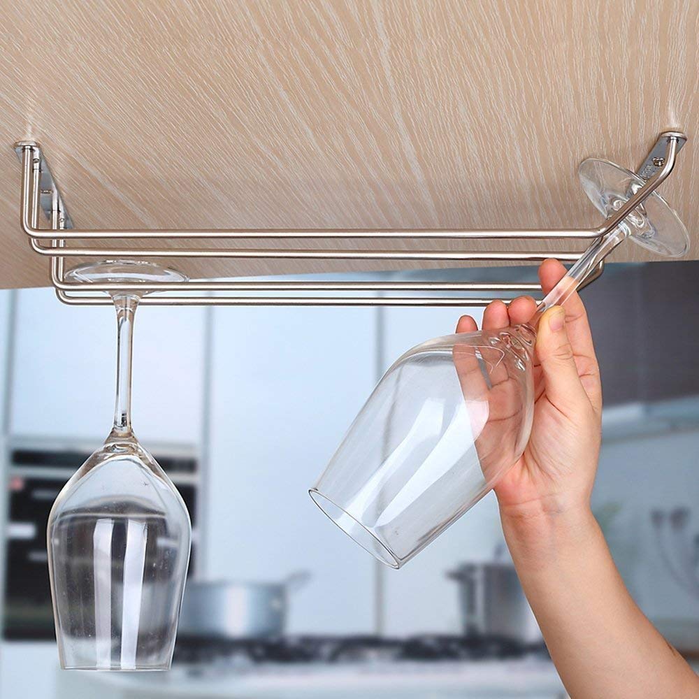 Premium Stainless Steel Under Cabinet Wine Glass Rack - 13 Inch Chrome Hanging Stemware Holder for Kitchen, Bar & Dining Room | Space-Saving Wine Glass Storage Organizer for Home & Commercial Use