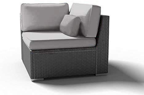 Right Corner Chair - Espresso Brown Wicker Outdoor Patio Furniture with Light Gray Cushions - Perfect for Garden, Poolside & Backyard Relaxation