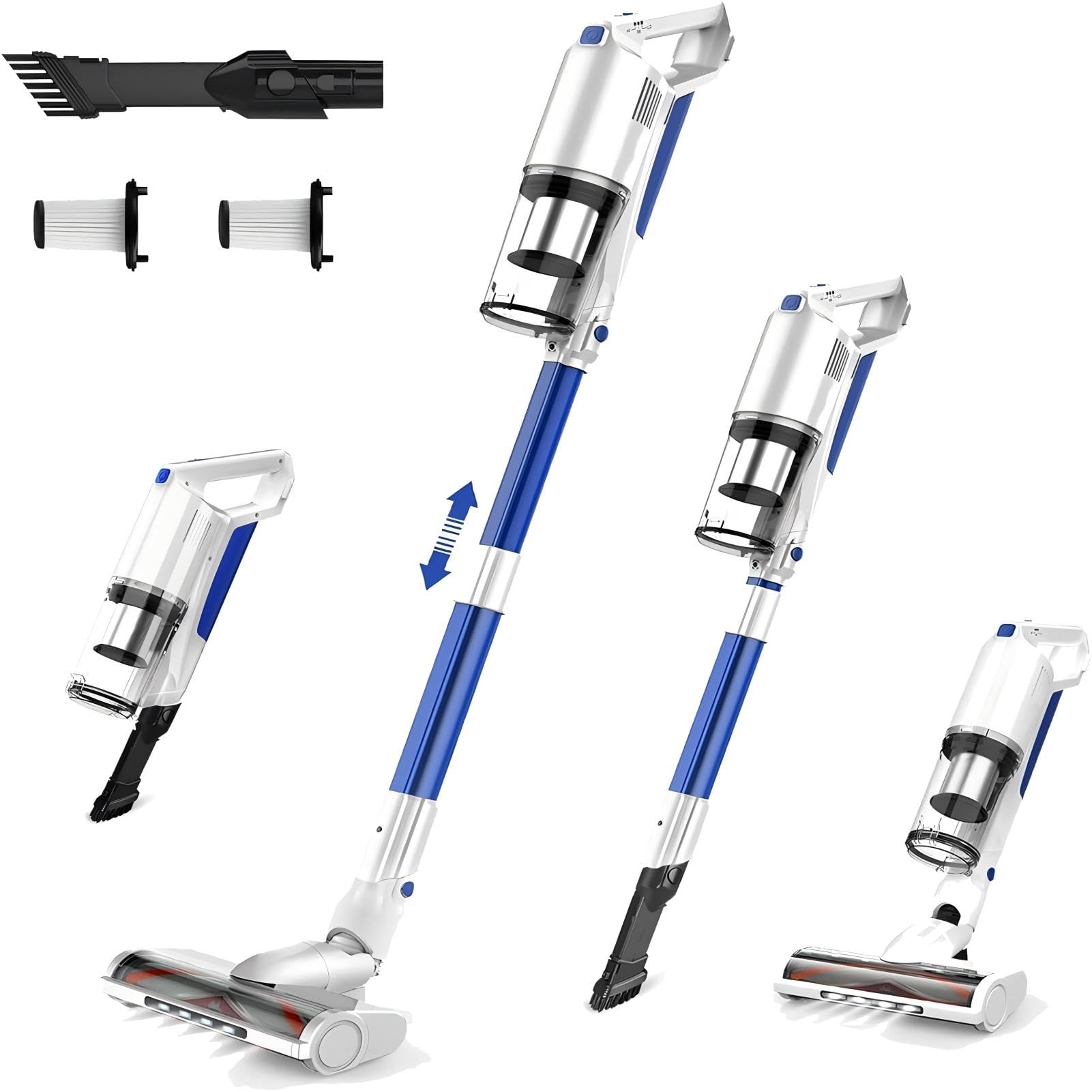 Whall Cordless Vacuum Cleaner - Powerful 25Kpa Brushless Motor, Lightweight Stick Vacuum for Home, Pets, Carpet & Hard Floors | 55 Min Runtime, White | Perfect for Quick Cleanups & Pet Hair Removal