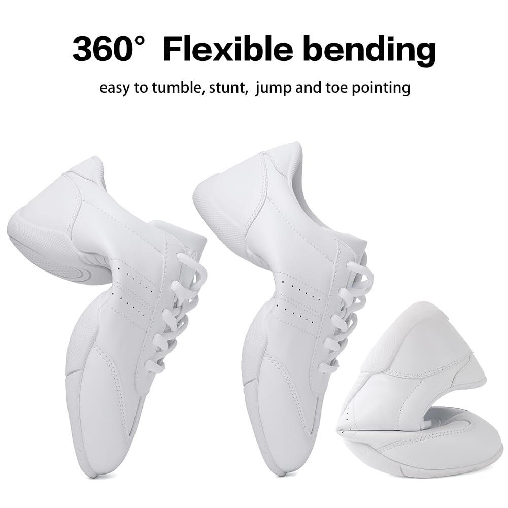 Women's White Cheerleading Shoes - Athletic Dance Sneakers for Girls, Comfortable Flats for Tennis & Walking - Perfect for Cheer Practice, Dance Classes & Casual Wear