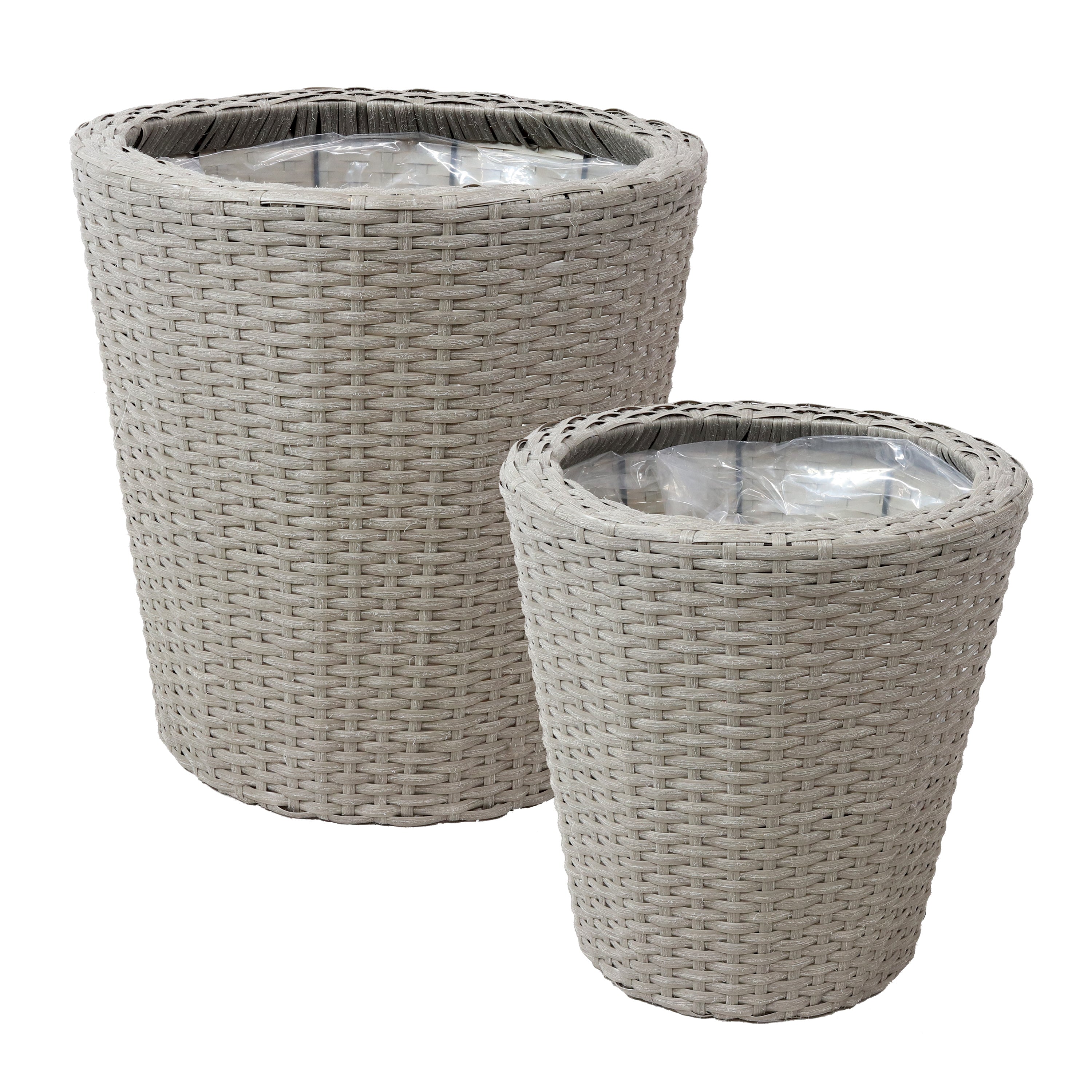 Sunnydaze Round Polyrattan Indoor Planters Set - 1 Large & 1 Small Modern Decorative Flower Pots for Home, Office, Living Room, Balcony Decor - Perfect for Succulents, Herbs & Houseplants