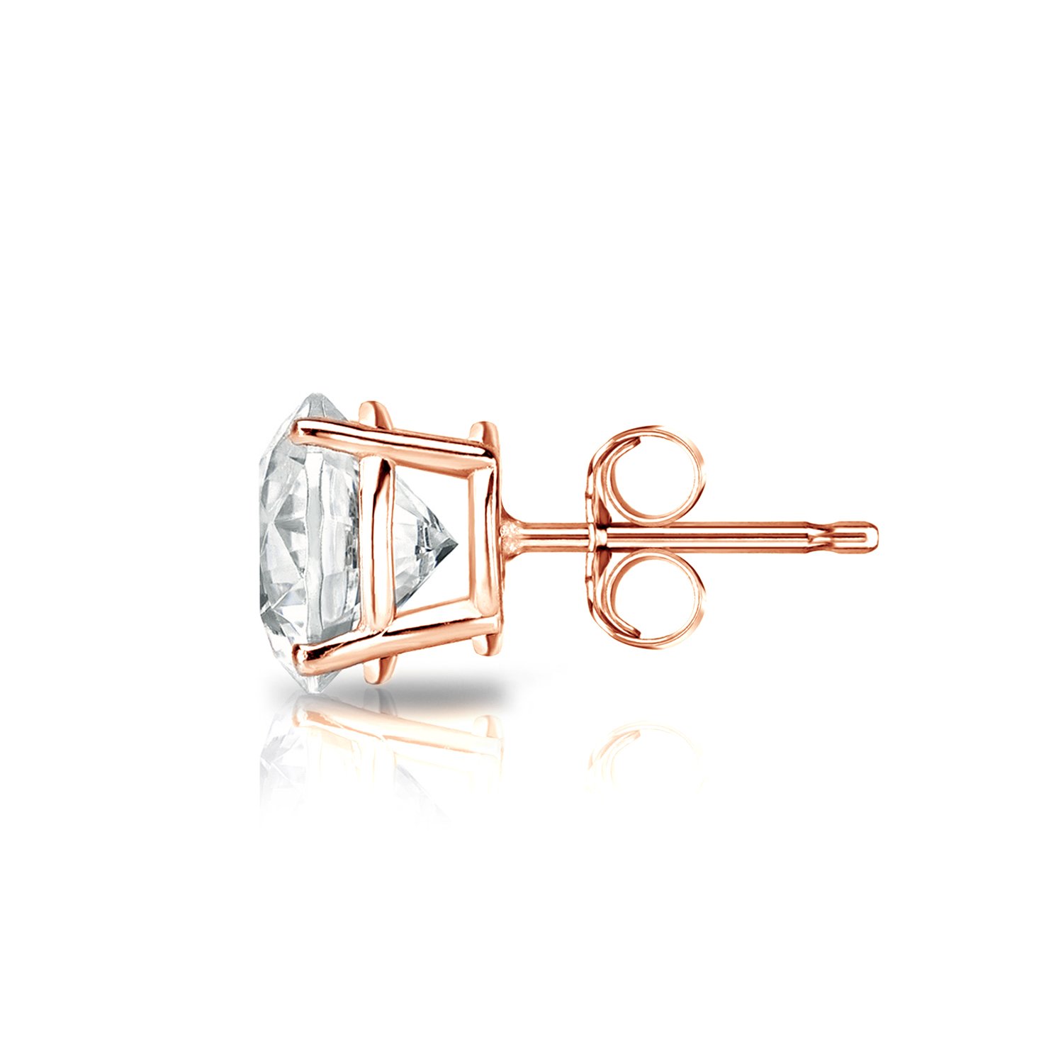 14K Gold 4-Prong Basket Round Cut Diamond Stud Earrings (1/10 ct, J-K Color, I2-I3 Clarity) - Push Back Closure for Everyday Wear & Special Occasions