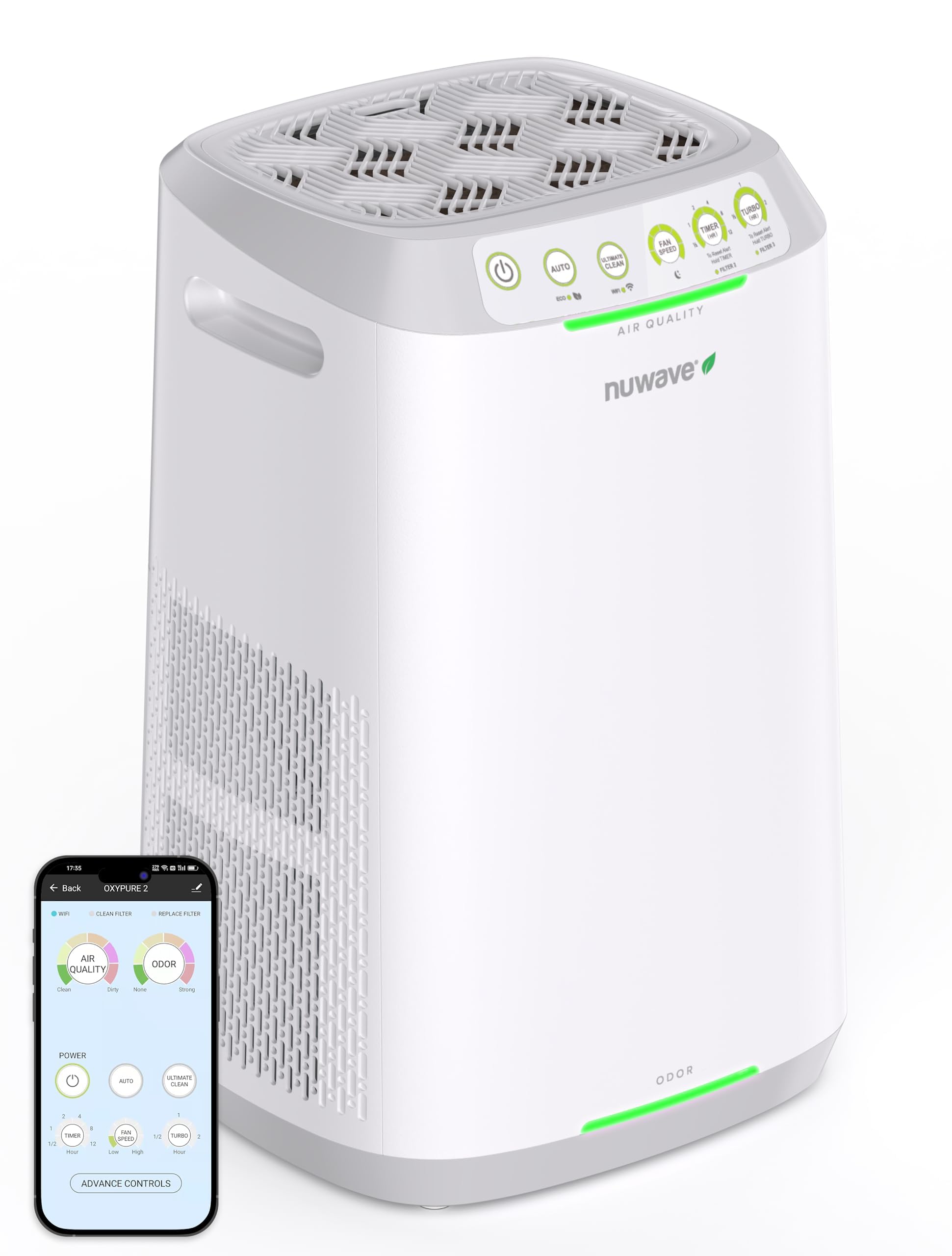 Nuwave Oxypure Zero Air Purifier for Large Rooms - HEPA Washable Reusable Filter, 99.9% Removal of 0.1 Micron Particles | Smart Air Cleaner with Dual Odor Sensor, Sleep Mode, 6 Fan Speeds & Timer | WiFi App Control for Home, Office, Bedroom, and Nursery