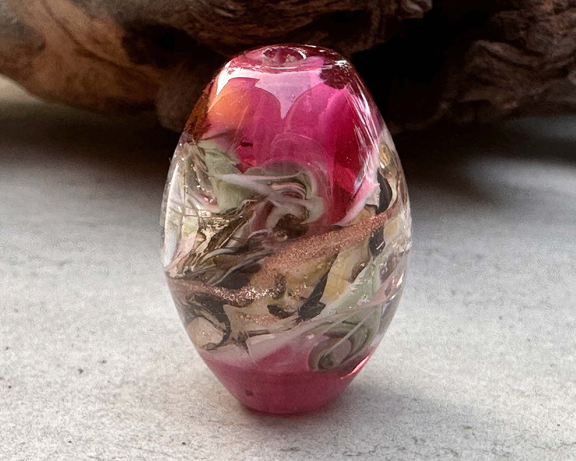 Handmade Pink Swirling Dichroic Glass Lampwork Focal Bead for Jewelry Making - Perfect for Necklaces, Bracelets, and DIY Craft Projects