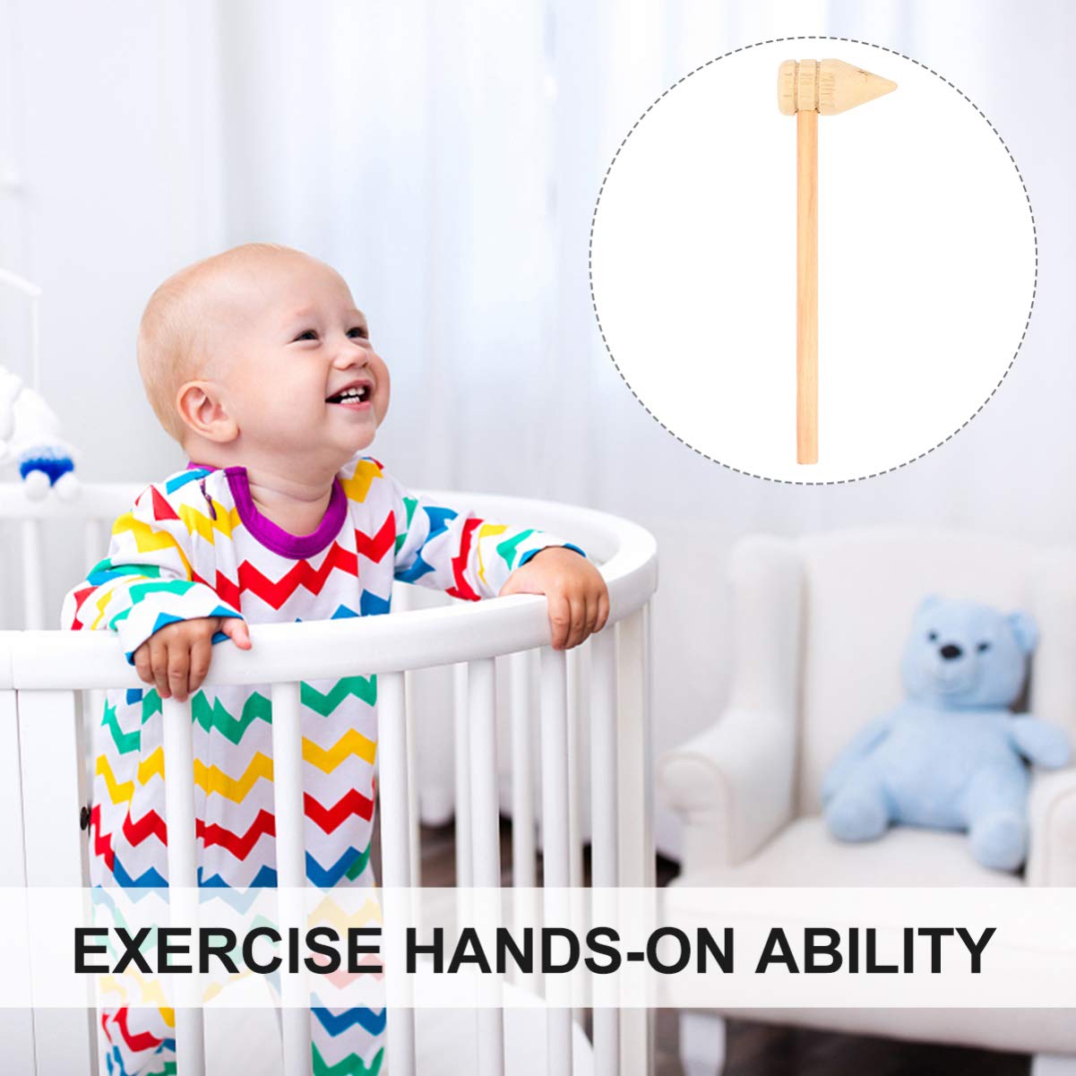 NUOBESTY 10-Piece Small Wooden Hammer Set - Woodworking Mallet, Toddler Dough Massager & Peg Pounding Tool for Kids DIY Projects, Pretend Play & Early Learning Activities
