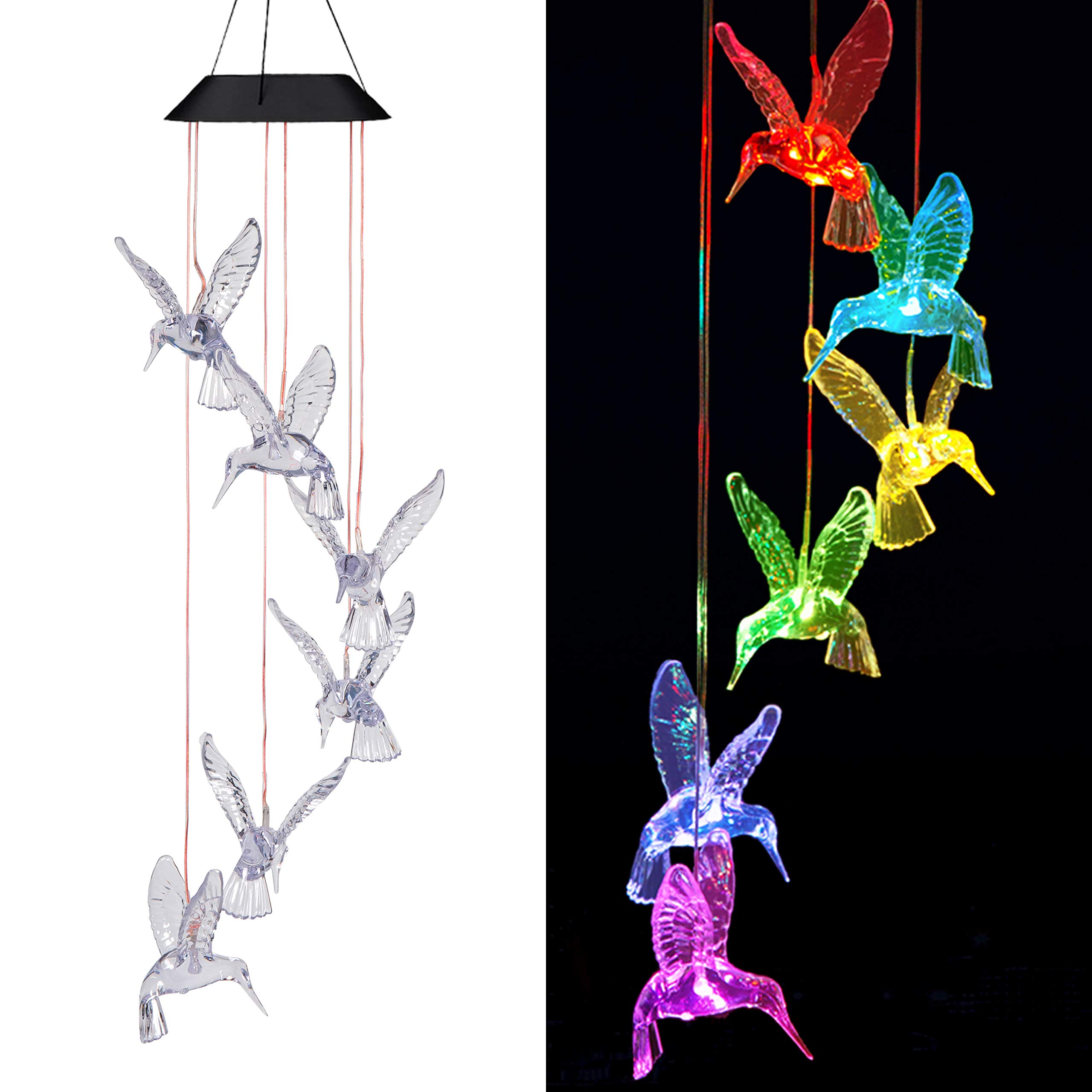 Solar Hummingbird Wind Chimes Outdoor - Waterproof LED Color Changing Solar Powered Wind Spinner with Hummingbirds - Perfect Gift for Mom, Home Decor, Garden Party, Festival & Nighttime Decoration (Blackboard) - Ideal for Patio, Backyard, Porch & Outdoor Spaces