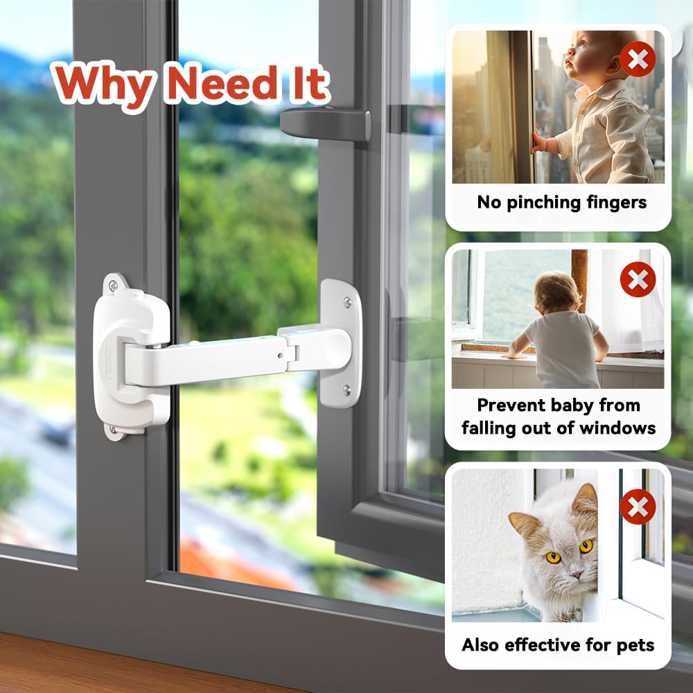 EUDEMON 1 Pack Baby Window Safety Lock - Childproof Window Restrictor for UPVC, Wooden & Metal Frames - Adjustable Window Guard for Home Safety (White) | Perfect for Nursery, Bedroom & Sliding Windows