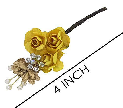 Inaaya Hair Juda Bun Flower Pins for Women - Yellow Hair Styling Accessories (Set of 6) - Perfect for Weddings, Parties & Everyday Hairstyles