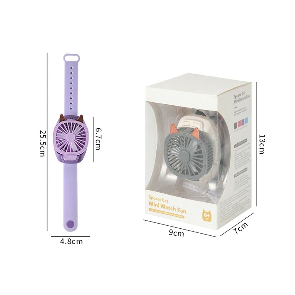 RDLK Mini Cat-Shaped Watch Fan - Portable USB Rechargeable Handheld Fan for Kids & Adults - Perfect for Outdoor Travel, Hiking, Camping & Summer Activities