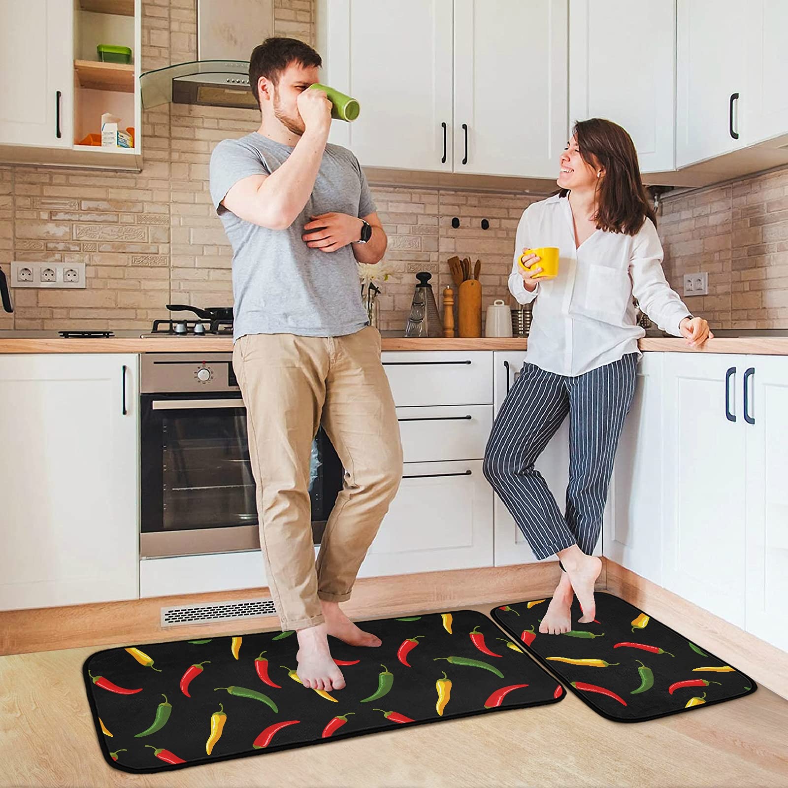 Colorful Chili Pepper Kitchen Rugs - Anti-Fatigue Non-Slip Mats for Cooking & Laundry