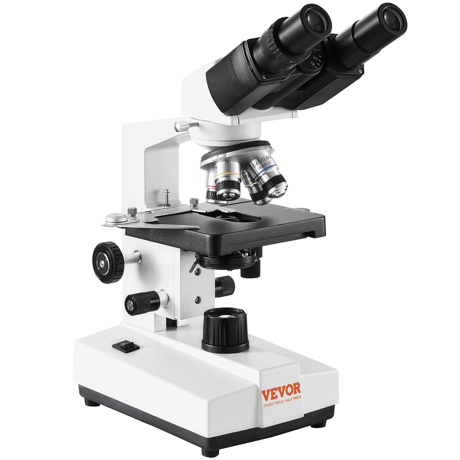 VEVOR Binocular Compound Microscope 40X-2500X Magnification with LED Light, Phone Adapter & Prepared Slides - Professional Lab Microscope for Adults, Students, Biology, Classroom & Home Science Experiments