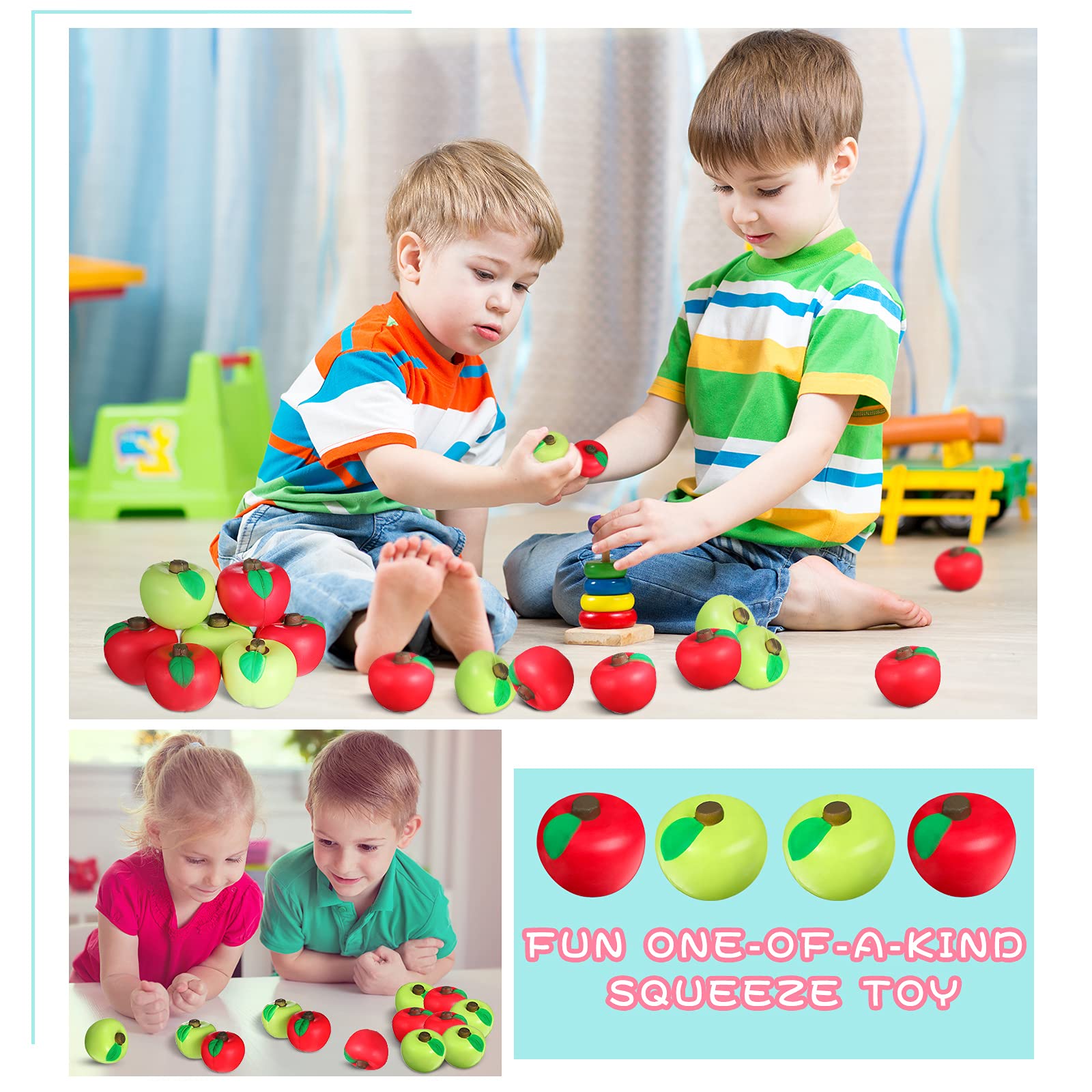 Chalyna 30-Piece Fruit Stress Ball Set - Red & Green Squeeze Toys for Stress Relief, Finger Exercise, and Sensory Play | Perfect for Adults, Teens, School Carnival Prizes, Party Favors & Office Desk Fidget Toys