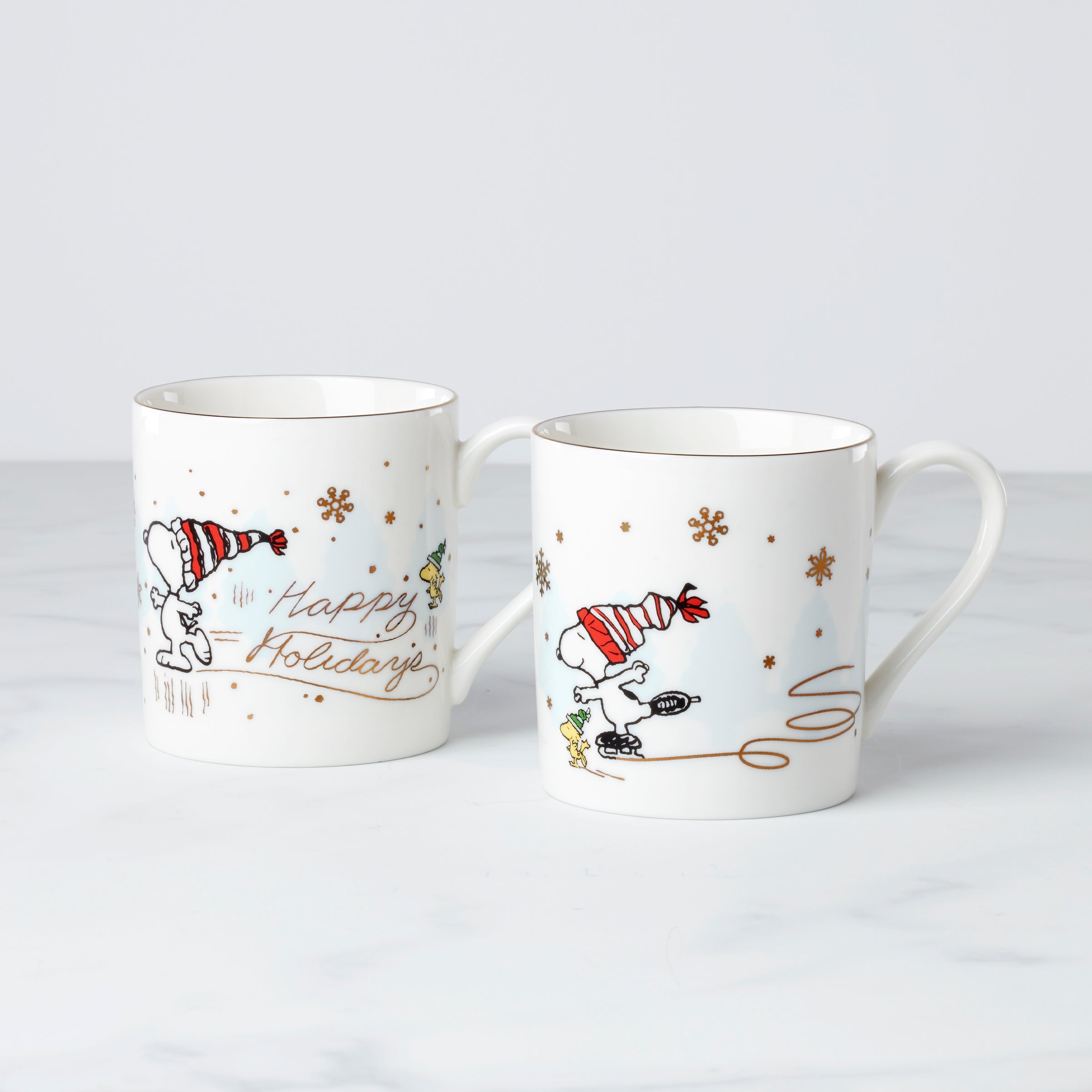 Snoopy Skating Coffee Mugs Set of 2 - Cute Cartoon Character Ceramic Cups for Hot & Cold Drinks - Perfect for Home, Office, or Gift Giving