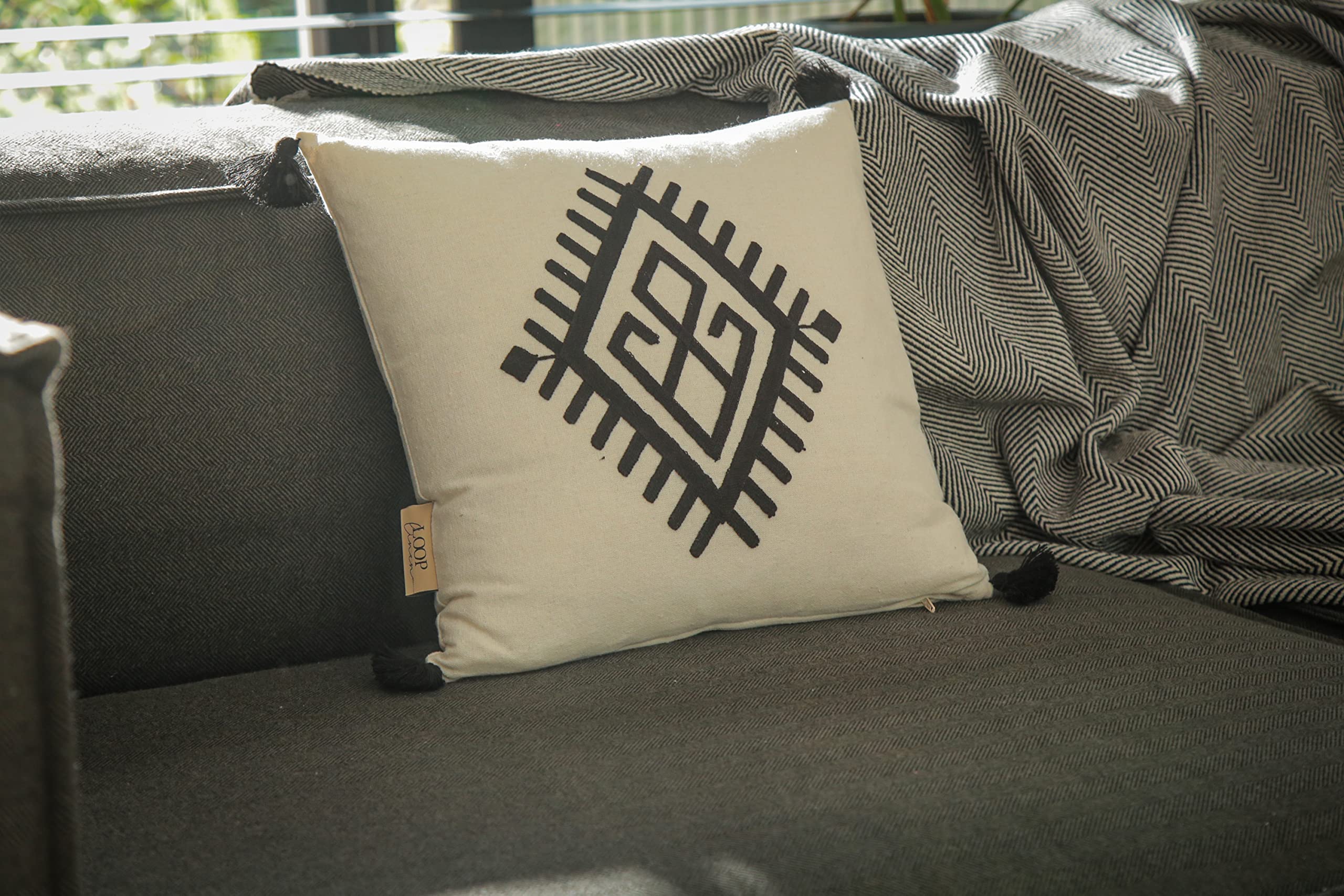 100% Cotton Boho Throw Pillow Covers 16x16 - Living Room & Bedroom Decor for Sofa & Couch