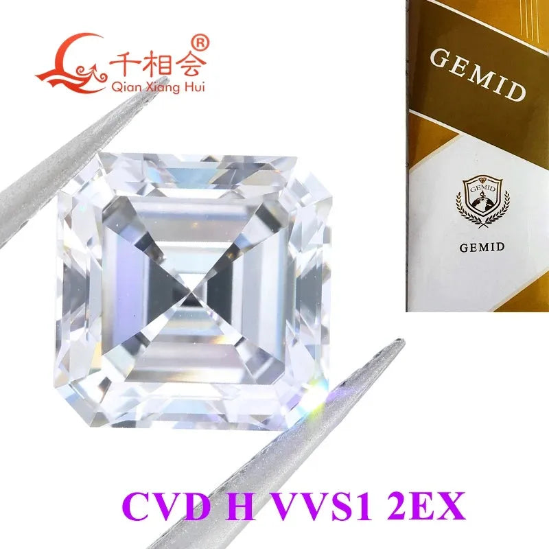 Premium Lab-Grown CVD Diamond 0.99CT to 3CT F-H Color VVS1 Clarity Asscher Cut GEMID Certified Loose Stone for Engagement Rings & Fine Jewelry