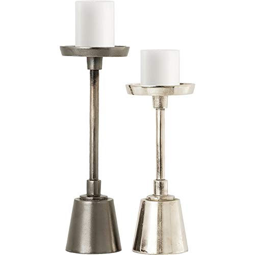 MAKLAINE Modern 2-Piece Candle Holder Set - Lead & Nickel Finish for Home Decor, Wedding Centerpieces & Tabletop Decorations
