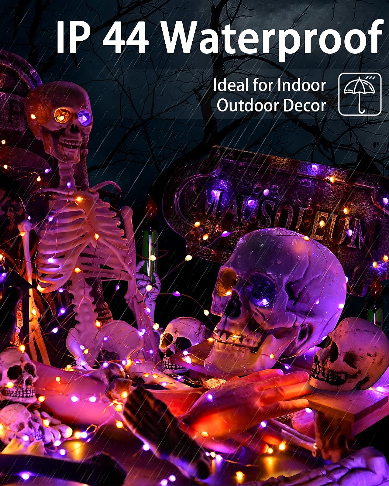33ft 100 LED Christmas Fairy String Lights - 8 Lighting Modes, Battery Operated Waterproof Twinkle Lights for Indoor & Outdoor Decor (Purple & Orange 2 Pack) - Perfect for Holiday Tree, Party, Wedding & Garden Decoration
