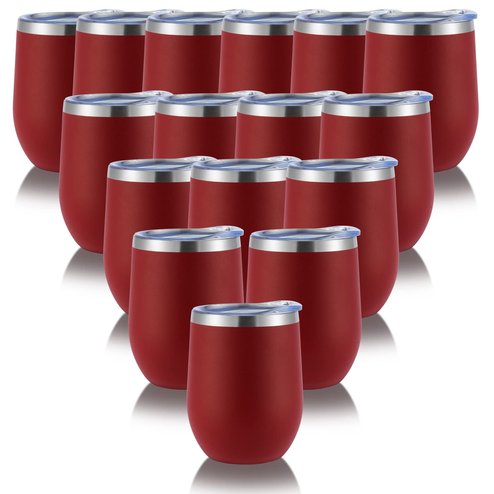 DOMICARE 16-Pack 12oz Stainless Steel Insulated Wine Tumblers with Lids - Personalized Travel Coffee Cups for Office, Picnics & Outdoor Adventures (Red)