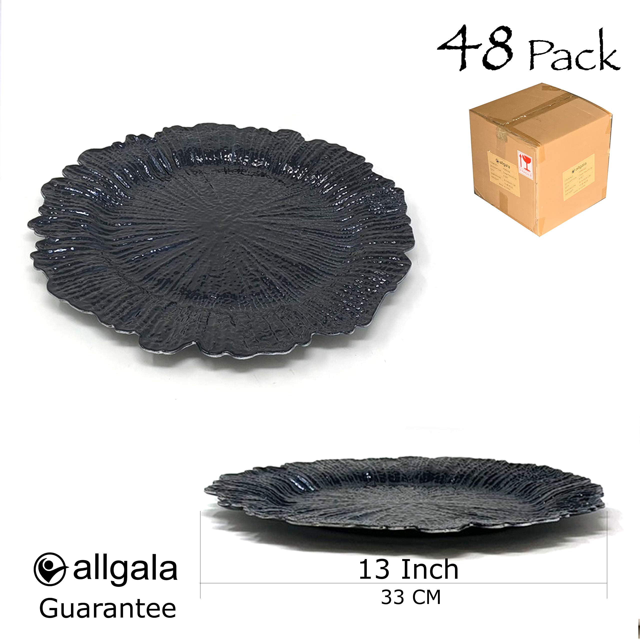 Premium Allgala Heavy-Duty Round Charger Plates Set - 13-Inch 48-Pack Reef Black - Elegant Dinner Plates for Wedding Decor, Thanksgiving, Holiday Parties & Formal Dining - Perfect for Table Settings, Buffets & Special Occasions