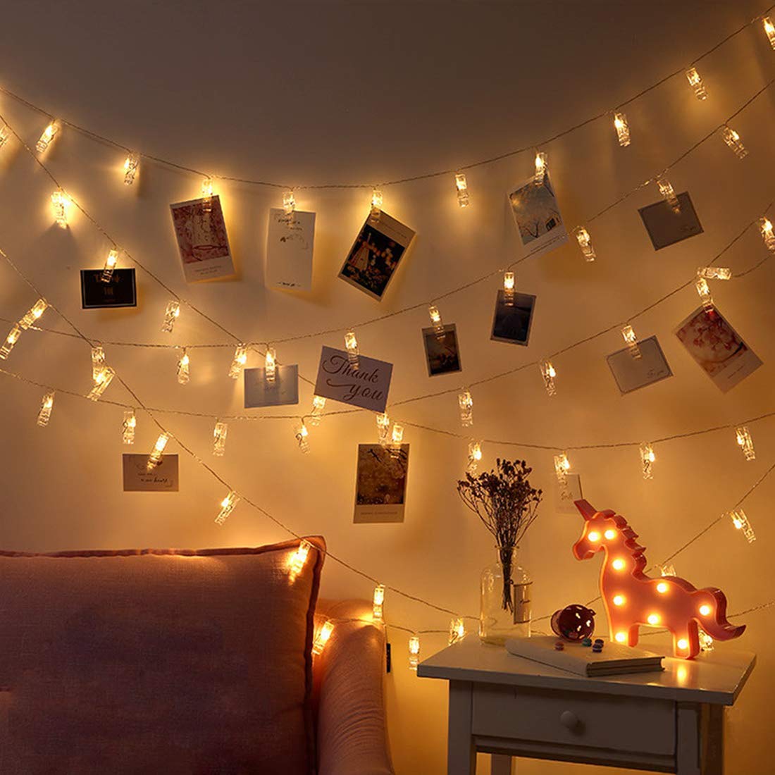 Dopheuor LED Battery Operated Photo Clip String Lights - 20ft Copper Wire Fairy Lights with 20 Clips, Warm White Starry Lights for Bedroom Wall, Patio, Wedding, Christmas Party Decor (Halloween, Thanksgiving) - Perfect for Picture Display, Cozy Ambiance & Holiday Celebrations