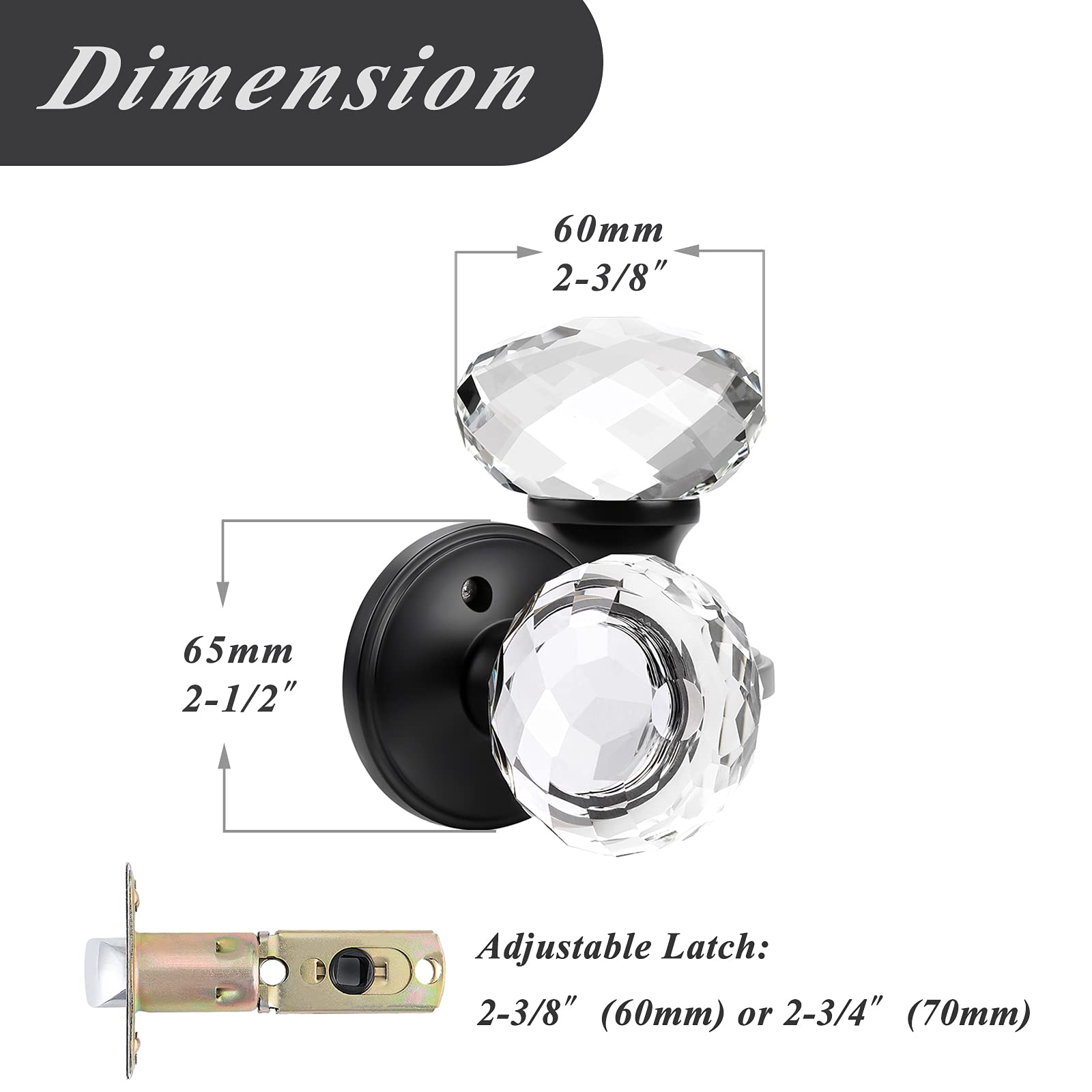 Probrico Black Diamond Crystal Privacy Door Knobs - Heavy Duty Round Faceted Glass Door Handles (6 Pack) for Bedroom, Bathroom & Closet - Keyless Entry, Modern Home Decor & Interior Upgrade