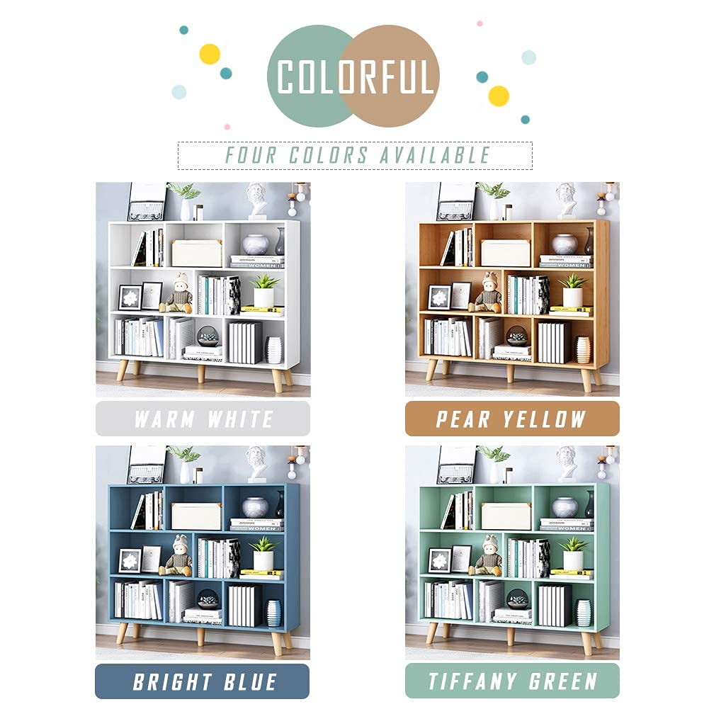 IOTXY 3-Tier Wooden Open Shelf Bookcase - Floor Standing Display Cabinet with 8 Storage Cubes, Modern Tiffany Green Home Decor | Perfect for Living Room, Bedroom & Office Organization