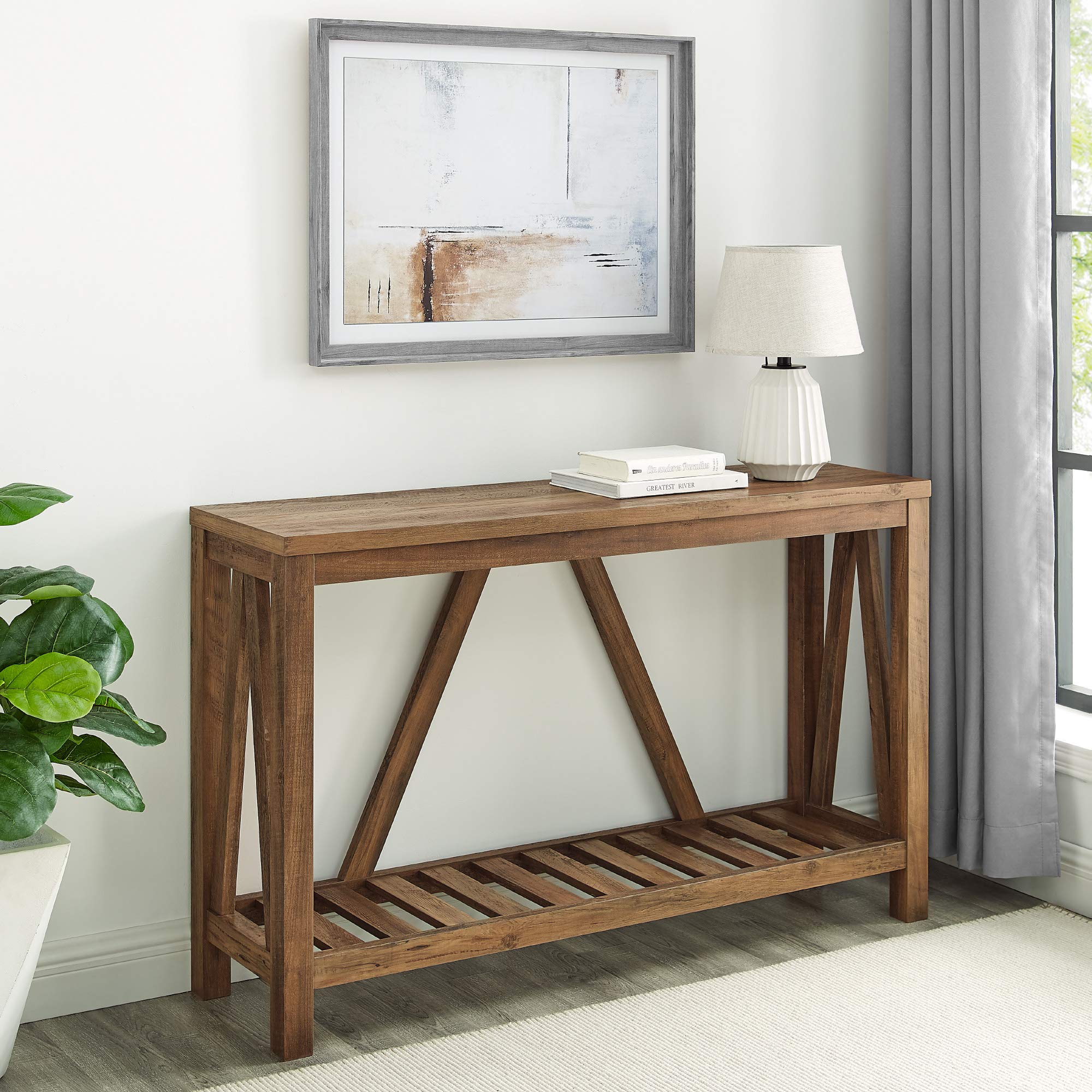 Walker Edison 52 Inch Modern Farmhouse Entryway Table - Rustic Oak Finish Accent Table for Living Room, Hallway & Foyer - Perfect for Home Decor & Storage