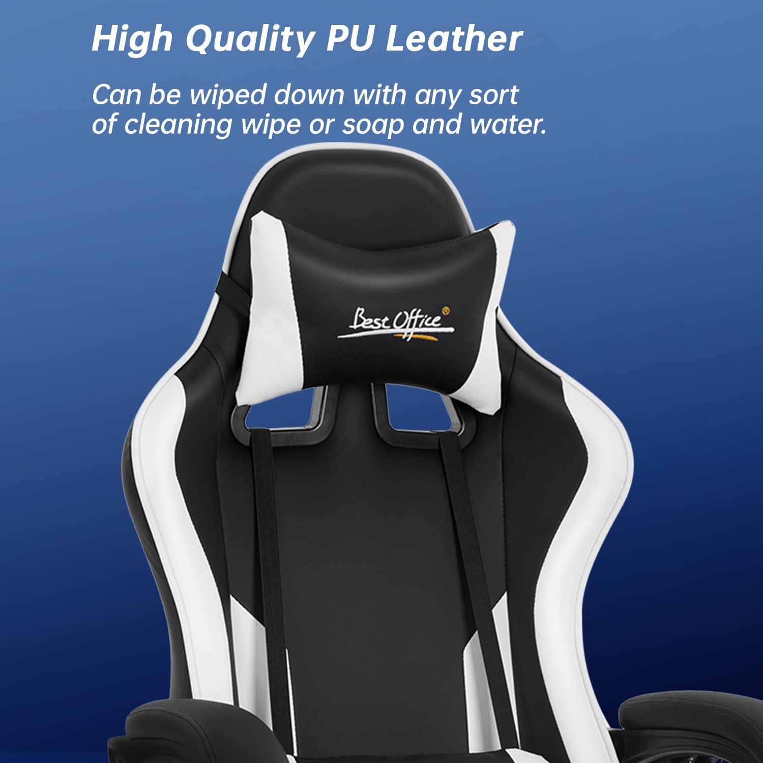Ergonomic Gaming Chair with Lumbar Support & Headrest - Adjustable PC Gamer Chair with Footrest, Armrests & Swivel Base - Comfortable Office Desk Chair for Esports & Home Workstation (White) - Perfect for Long Gaming Sessions & Remote Work