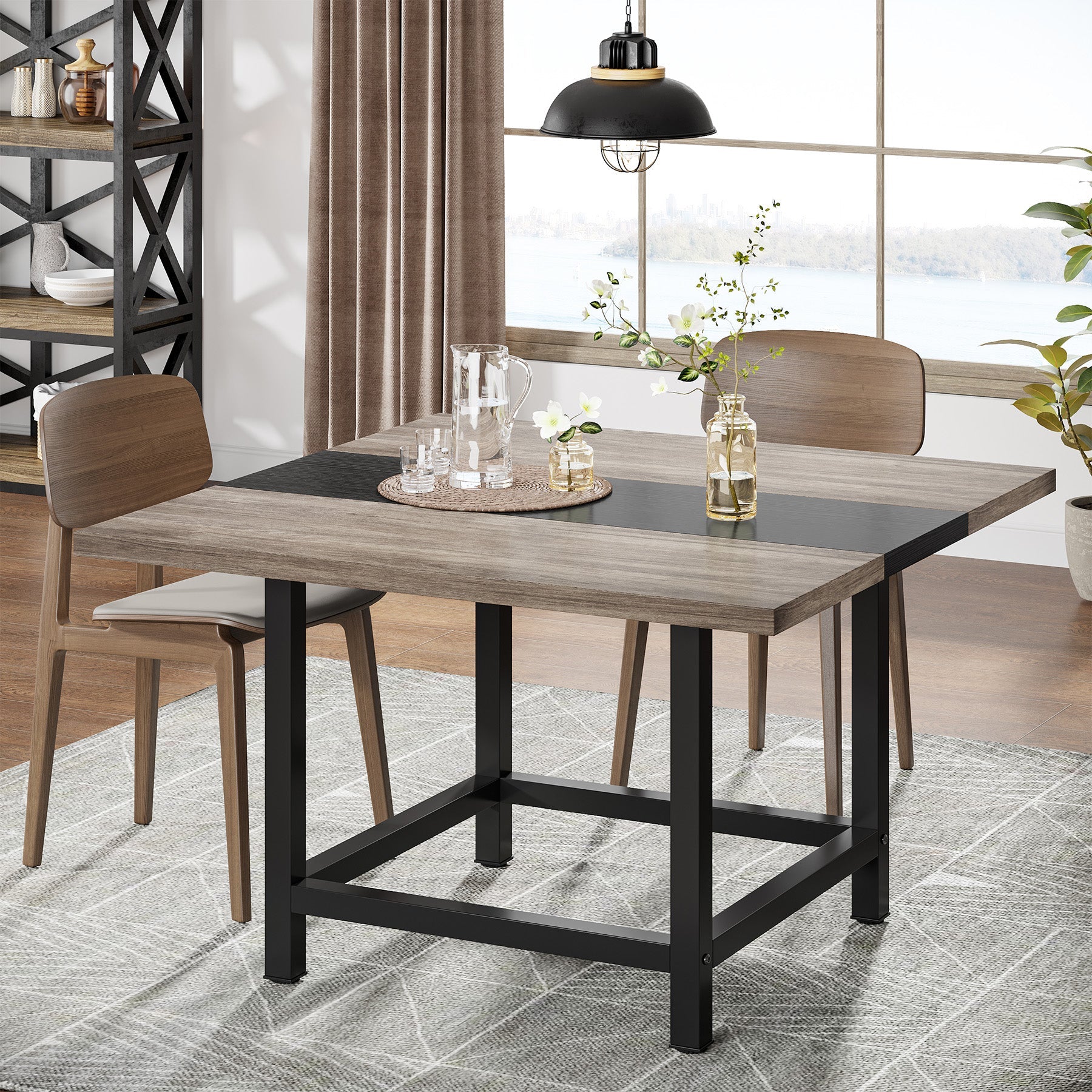 39x39x29 Inch Square Farmhouse Dining Table for 4 - Rustic Kitchen Table with Sturdy Wooden Legs - Perfect for Small Spaces, Breakfast Nooks & Cozy Family Meals