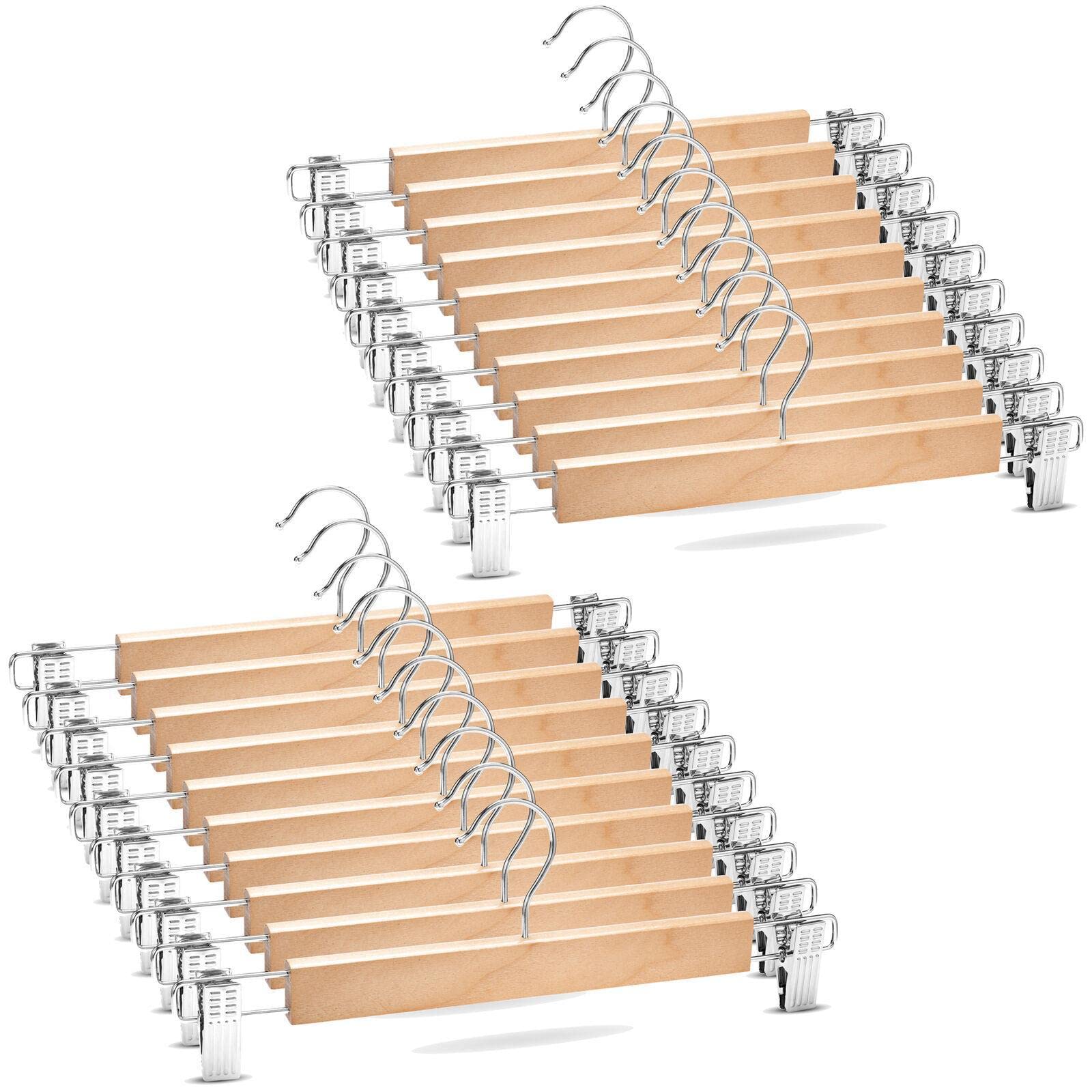 Premium Smooth Wooden Hangers with Clips - 360° Swivel Hook for Skirts, Pants & Coats - Set of 20 - Durable Clothes Hanger Rack for Closet Organization & Wardrobe Storage