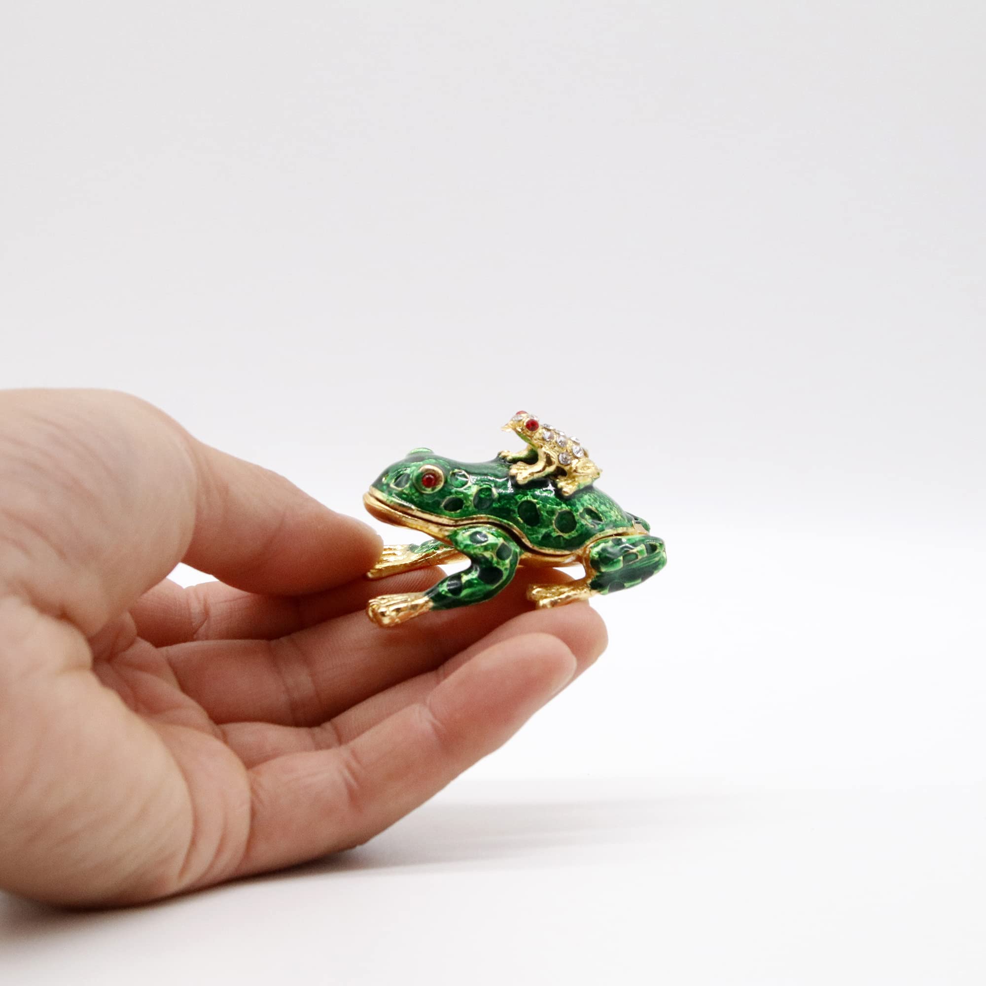 SEVENBEES Hand-Painted Enameled Crystal Frog Jewelry Box - Hinged Trinket Box, Ring Holder & Home Decor Collectible - Unique Gift for Women, Birthday, Anniversary | Perfect for Dresser, Vanity & Gift Giving