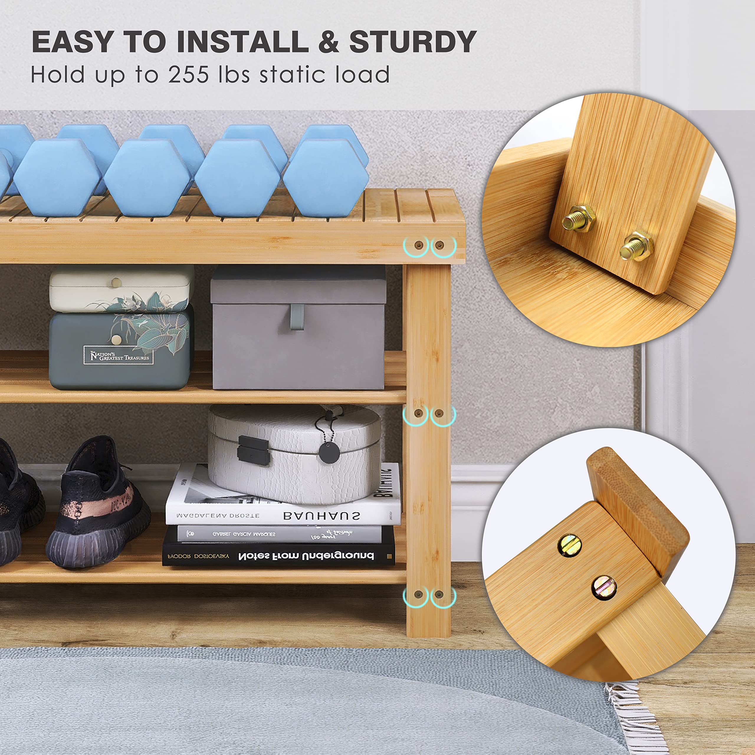 SMIBUY 3-Tier Bamboo Shoe Rack Bench - Natural Wood Shoe Organizer Storage Shelf for Entryway, Hallway, Bathroom & Living Room - Perfect for Small Spaces & Home Organization