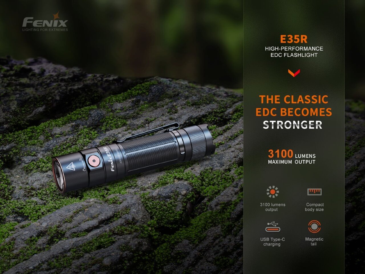Fenix E35R High Performance Rechargeable LED Flashlight - 2000 Lumens, USB-C Charging, Waterproof for Camping, Hiking & Emergency Use
