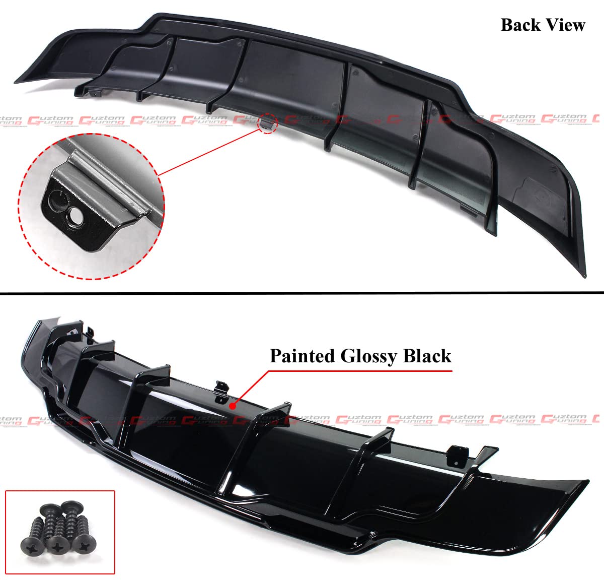 Gloss Black Shark Fin Rear Bumper Diffuser with Corner Extensions for 2017-2022 Tesla Model 3 - Performance Painted Car Body Kit - Enhance Aerodynamics & Sporty Style for Street Racing & Car Shows