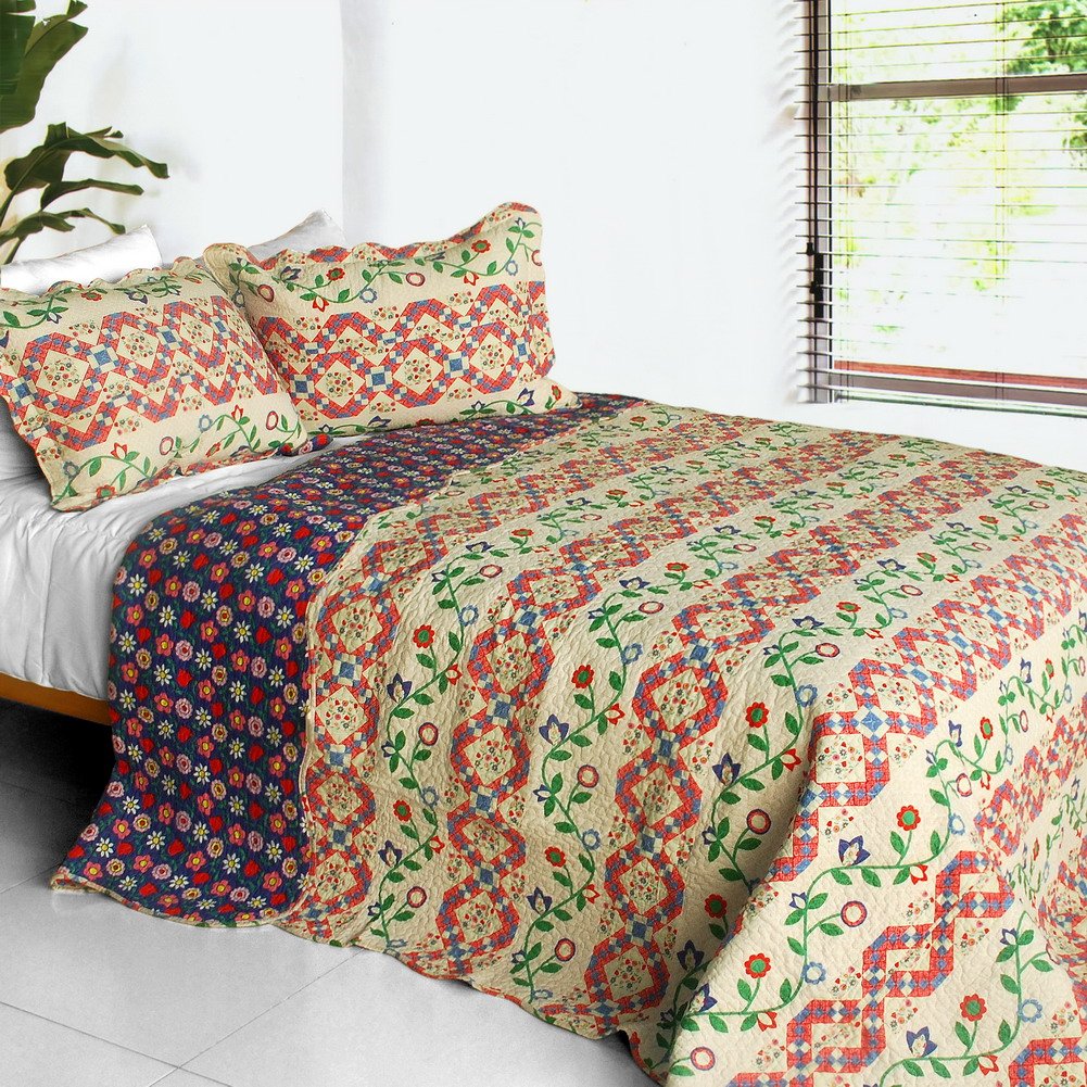 Blancho Glitter 3-Piece Cotton Vermicelli Quilted Bedding Set - Full/Queen Size Printed Comforter Cover with Pillow Shams - Soft & Stylish for Bedroom Decor, Guest Room, Dorm Essentials