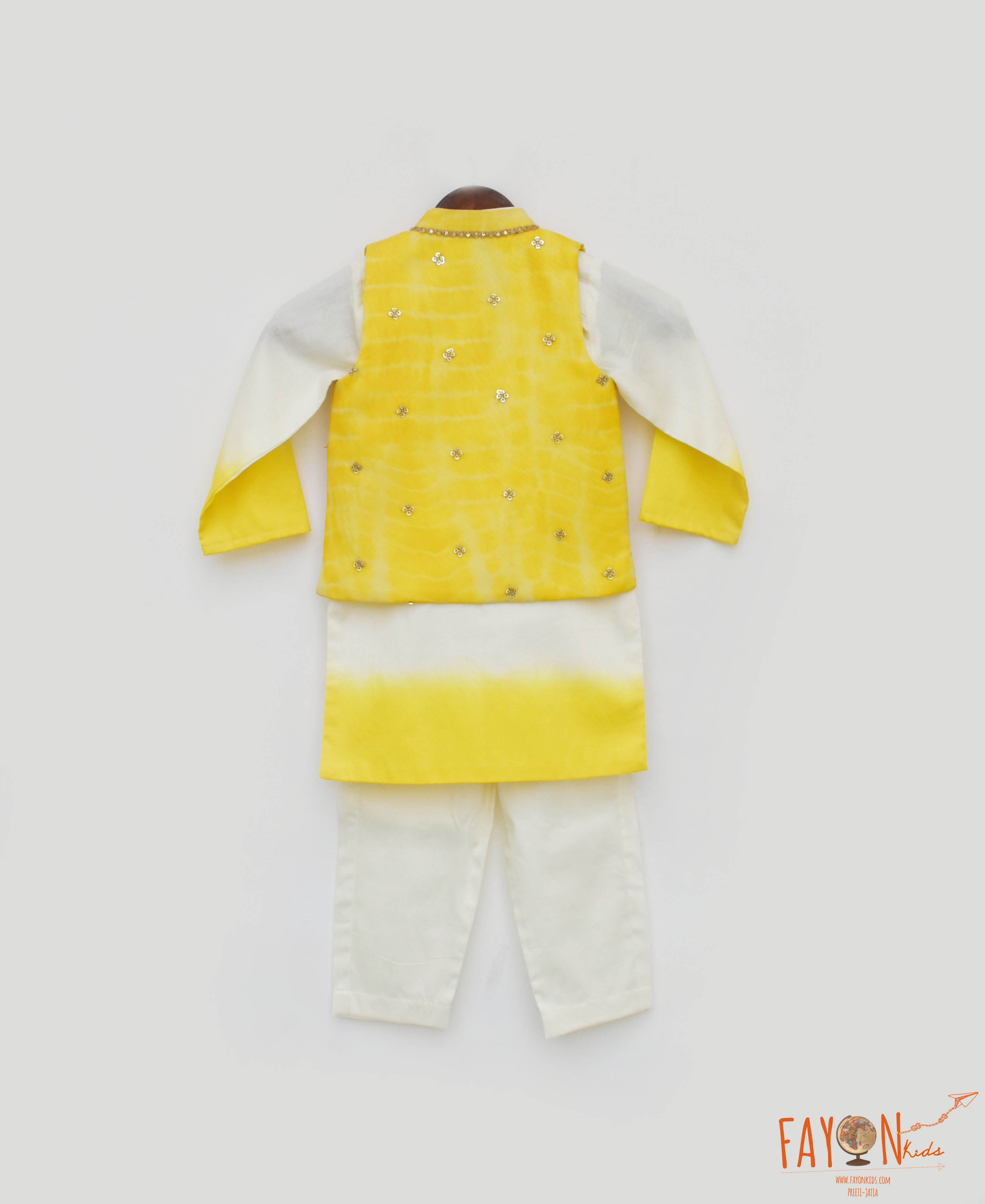 Pre Order: Elegant Yellow Organza Jacket with Matching Kurta and Pant Set - Perfect for Weddings, Festivals & Special Occasions