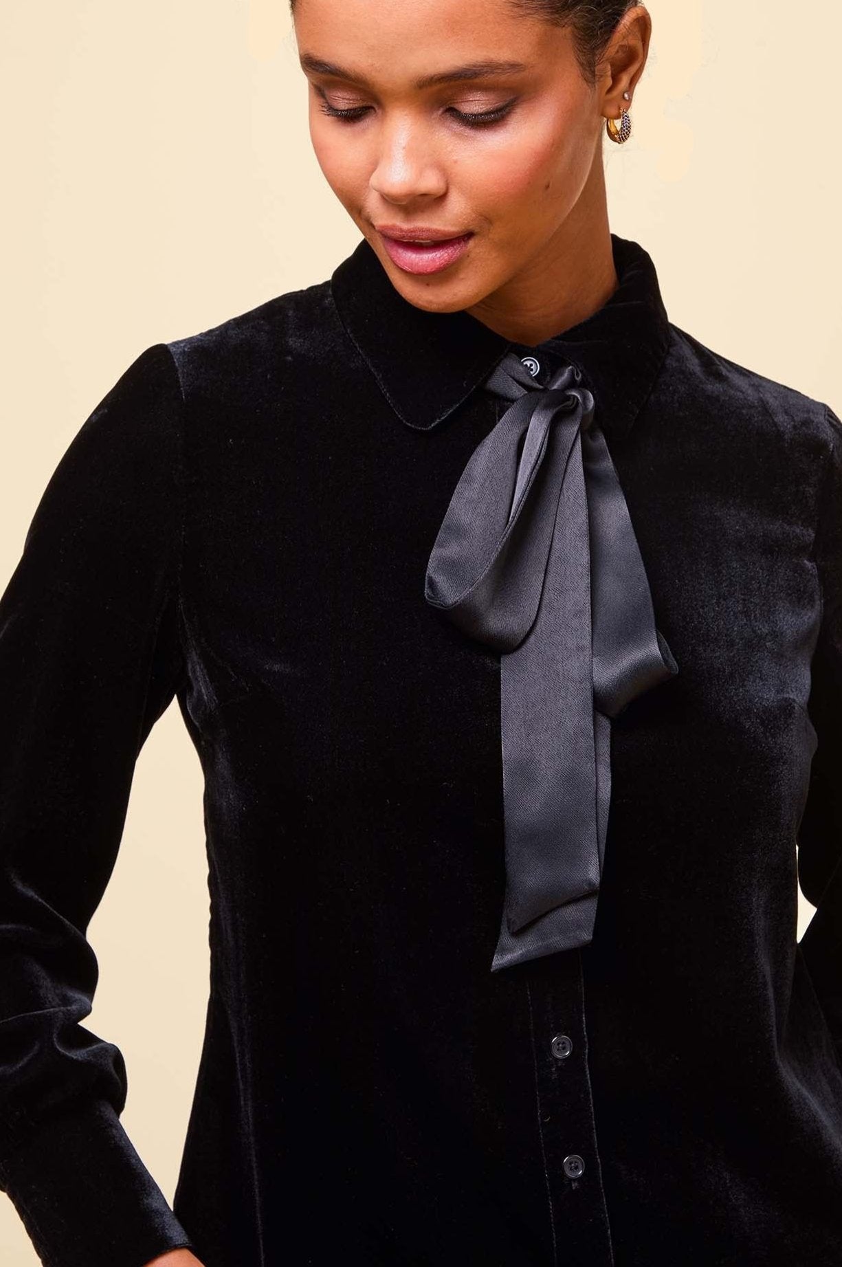 Ffion Velvet Shirt for Women - Soft & Luxurious Black Velvet Blouse - Perfect for Date Night, Office Wear & Special Occasions