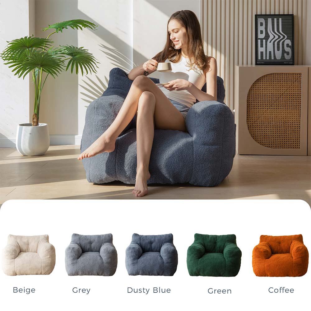 MAXYOYO Sherpa Bean Bag Chair - Boucle Tufted Bean Bag Sofa for Living Room, Bedroom & Game Room - Soft Lounge Chair for Adults & Kids in Dusty Blue - Perfect for Relaxing, Reading & Movie Nights