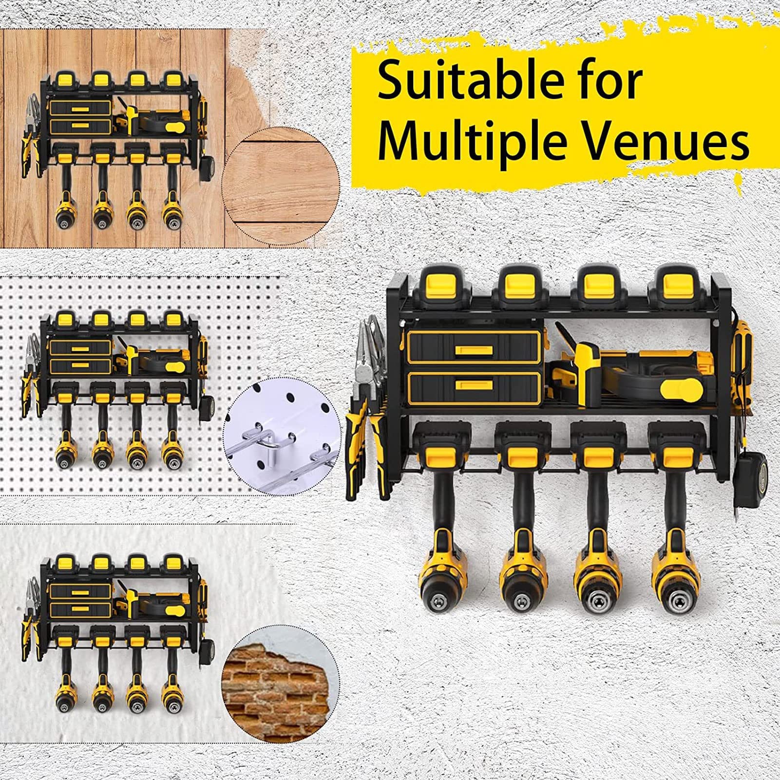 Heavy Duty 4-Layer Power Tool Organizer Wall Mount - Garage Workshop Storage Rack for Drills, Saws & Tools | Perfect for DIY Projects & Home Improvement